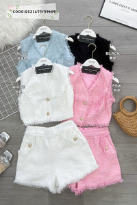 【SS21677 / 37419】高品质两件式精致马甲式小香风套装 马甲式小香风上衣➕小香风高腰百搭短裤，有口袋 ❤️❤️ 【D-R1-C4】