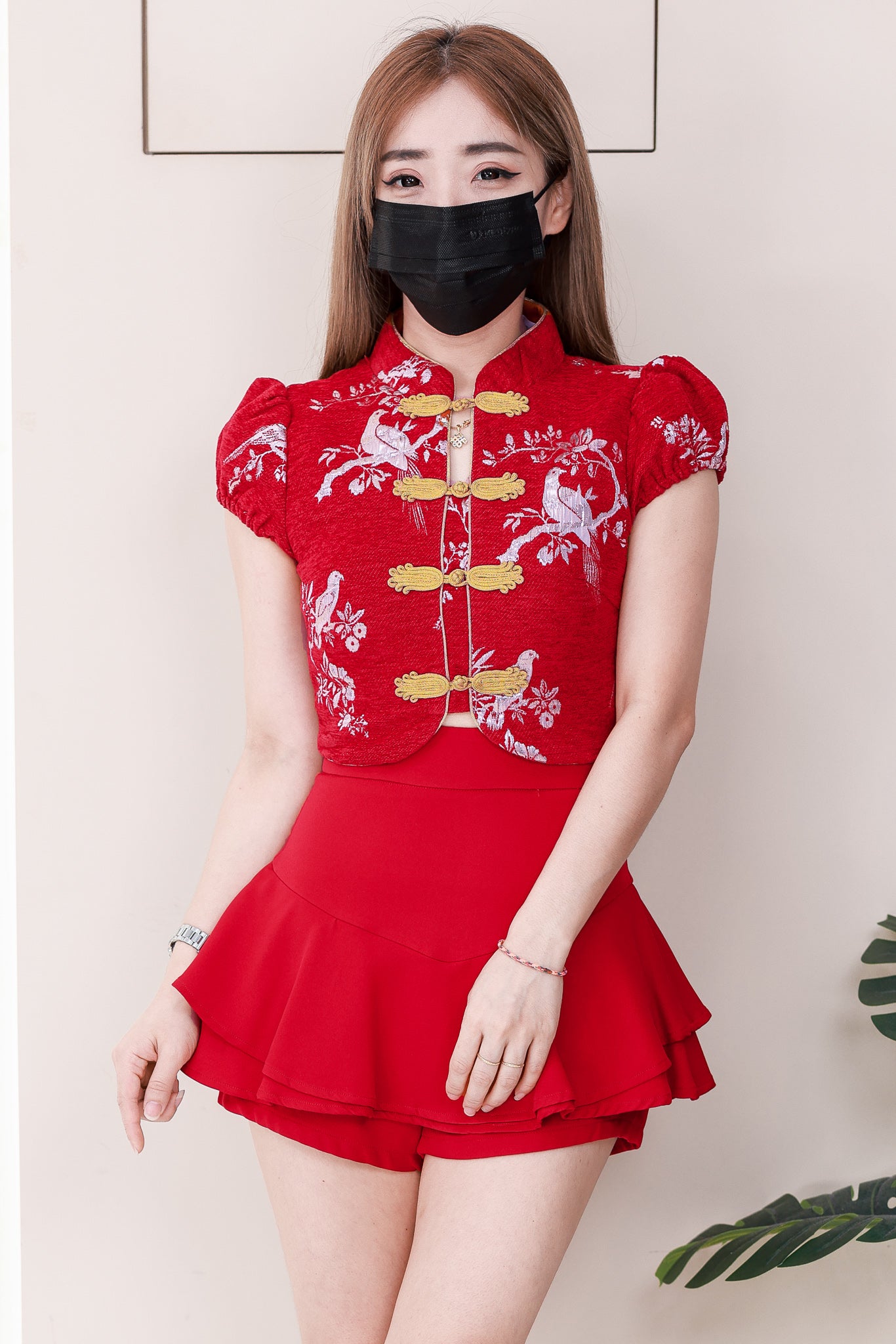 【SS3499】【LFW独家小圆饼】高品质两件式新中式高端国风提花旗袍套装 精致金线盘扣提花旗袍上衣➕荷叶下摆西装高腰百搭裤裙 ❤️❤️7