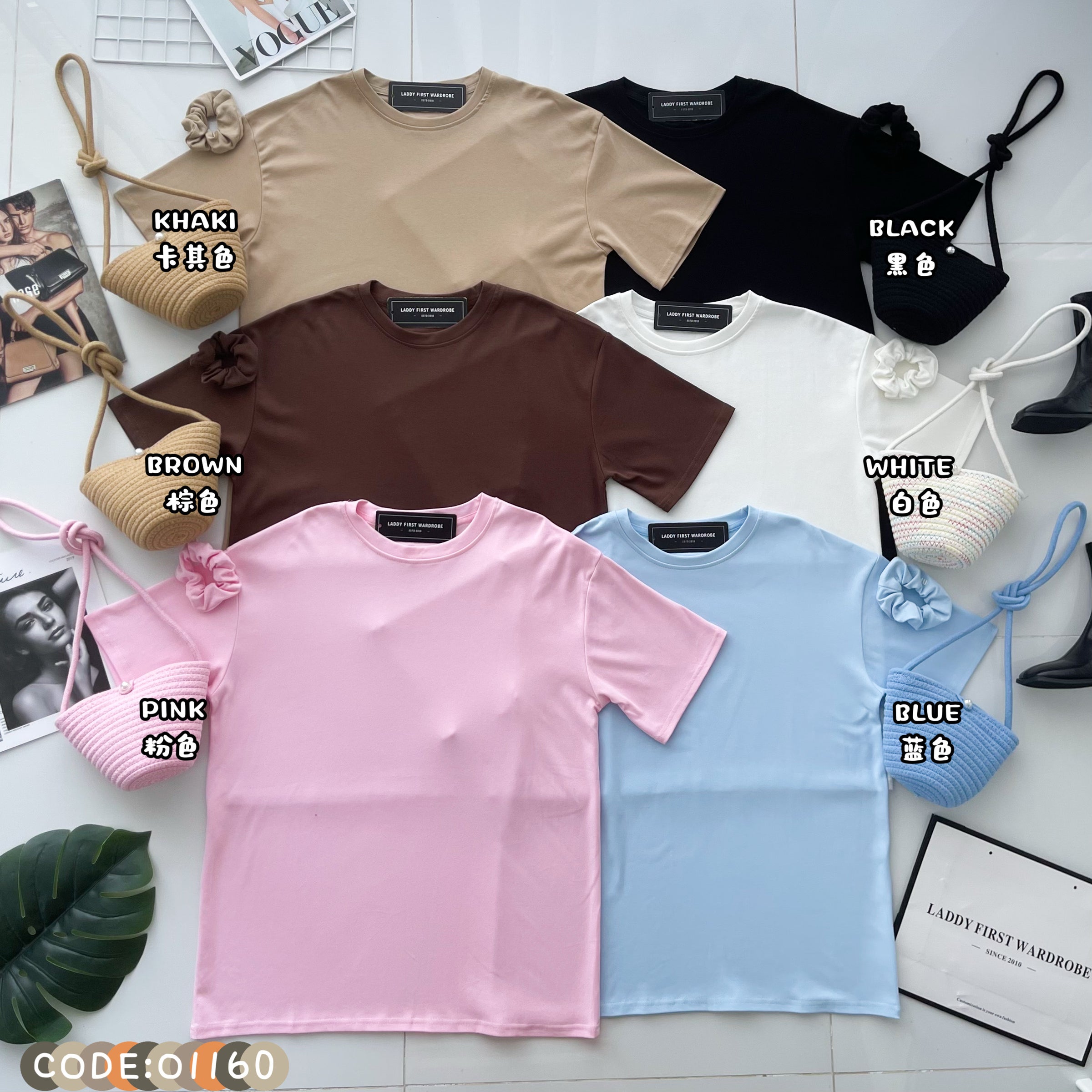 【O1160】高品质三件套男女同款纯棉Oversized 潮流时尚上衣 ❤️❤️ 上衣➕包包➕发圈【A-RU9】