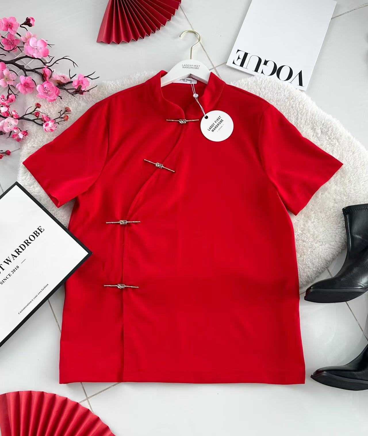 【T3482】【LFW独家小圆饼】高品质男女同款西装短袖金属盘扣唐装旗袍上衣，有口袋 ❤️❤️