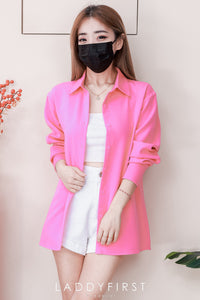 【T80340】＊订单不断＊ 独家爆款高品质韩式宽松版多巴胺色系翻领长袖西装衬衫上衣❤️【A-R1-C5】