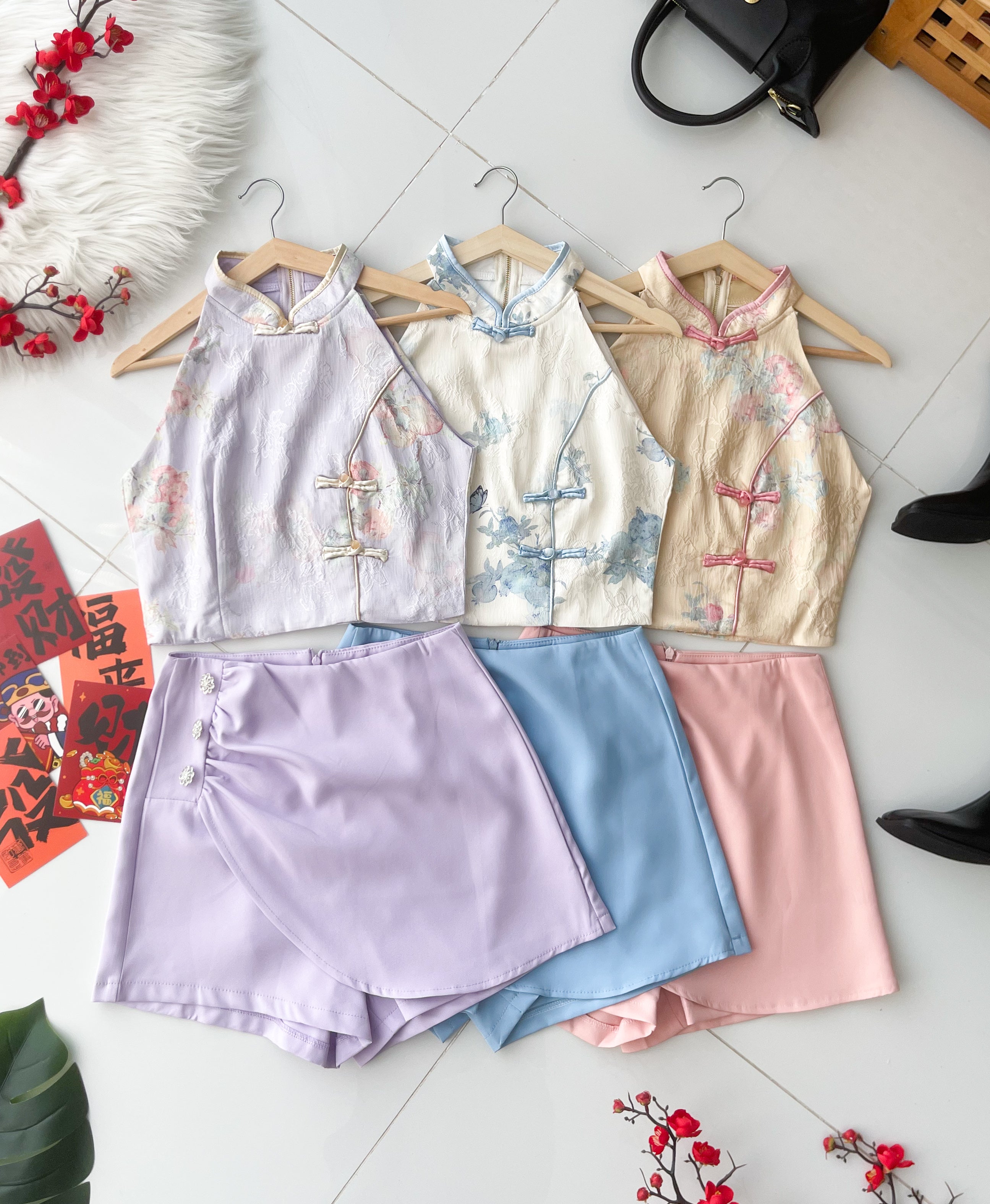 【SS8239211】高品质两件式高端大气名媛风提花旗袍套装 CUT IN无袖提花旗袍上衣➕西装高腰百搭裤裙 ❤️❤️