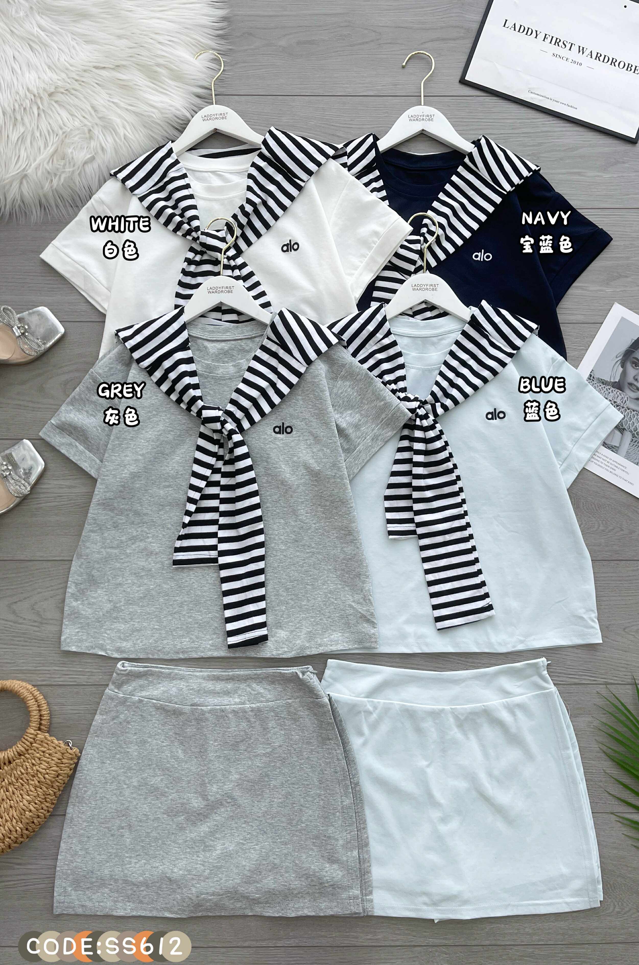 【SS612】高品质三件式韩系学院风时尚套装 宽松百搭上衣➕百搭裤裙，两侧开叉设计 ❤️❤️