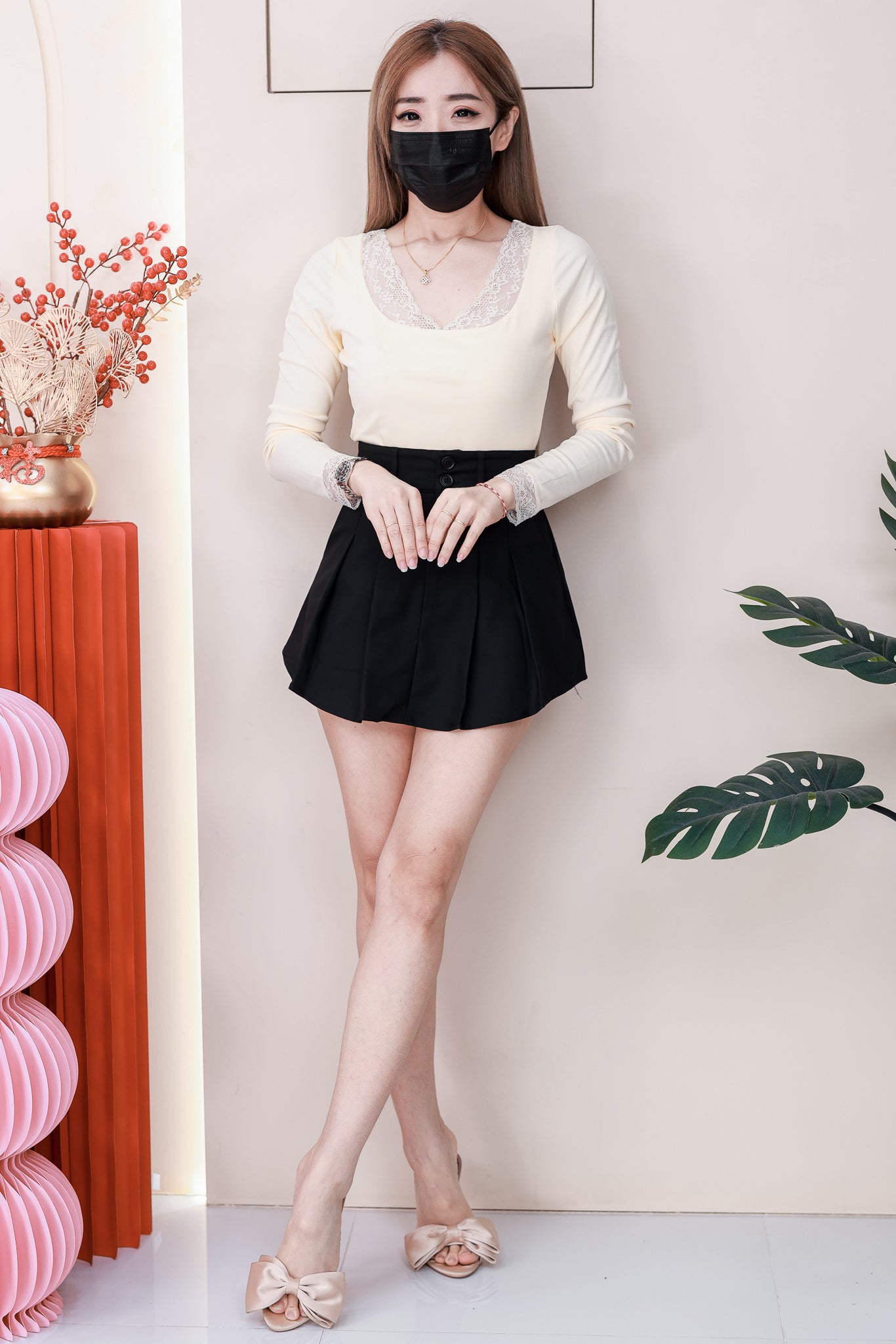 【S6704】高品质欧美减龄时尚百搭款自助高腰百褶裙子，内层有里布短裤，有口袋 ❤️❤️