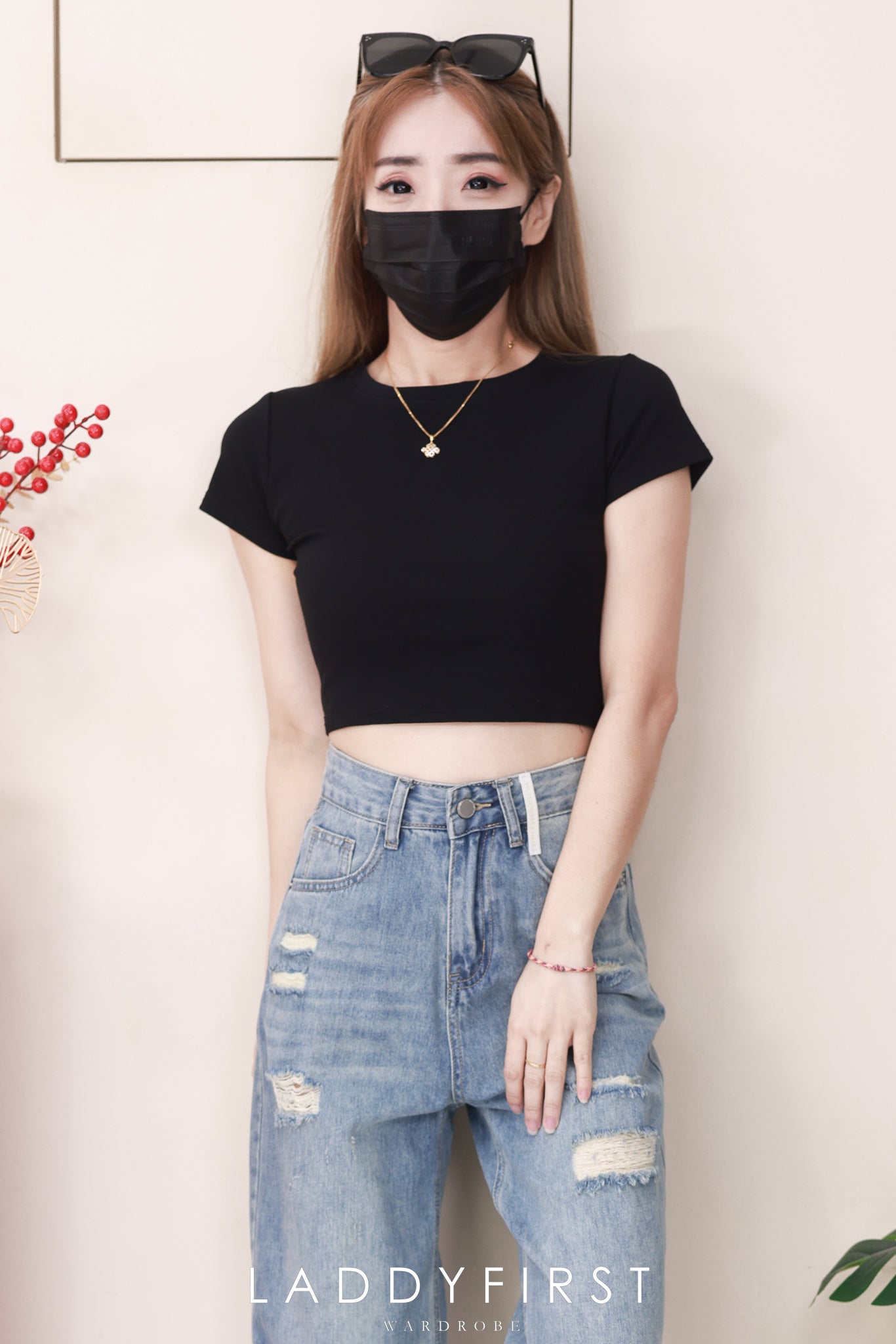 【L50231】高品质牛仔阔脚破洞直筒高腰长裤，有口袋 ❤️❤️【B-R2-C2】