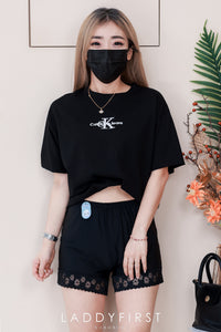 【O2088-8】CK高品质三件套男女同款圆领短袖CK刺绣Oversized 休闲上衣➕帽子➕袜子 ❤❤【A-RU1】