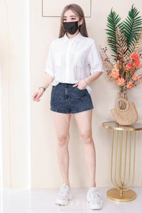 【S3520】LFW独家爆款高品质牛仔COTTON JEANS日常简约休闲百搭牛仔高腰短裤，有口袋 ❤️❤️ 【D-R3-C1】
