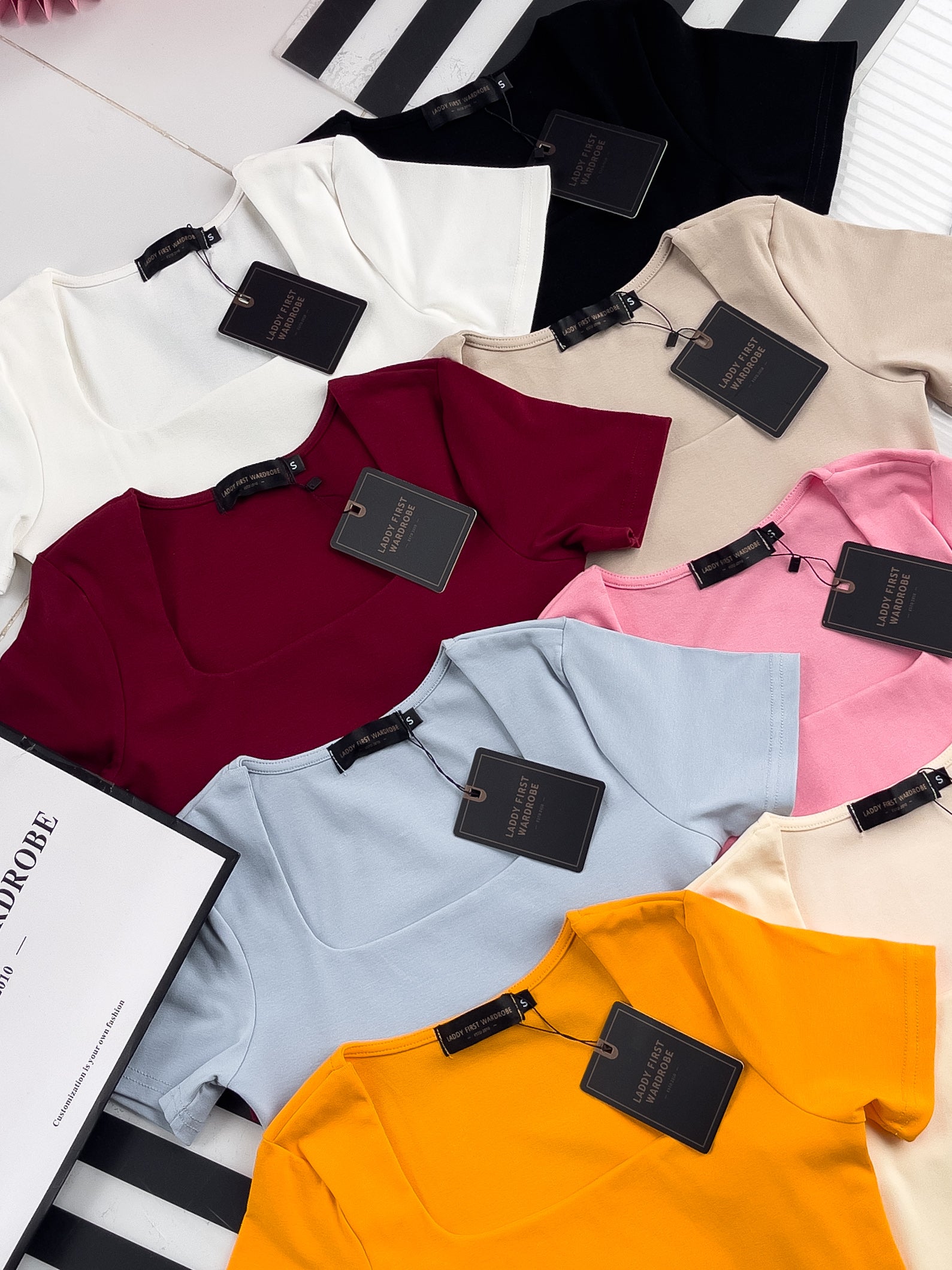 【T50152】LFW独家爆款高品质无痕双层方领短袖纯棉弹力简约日常百搭款上衣 ❤❤ 【A-R1-C3】