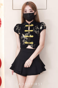 【SS3499】【LFW独家小圆饼】高品质两件式新中式高端国风提花旗袍套装 精致金线盘扣提花旗袍上衣➕荷叶下摆西装高腰百搭裤裙 ❤️❤️【A-R3-C6】