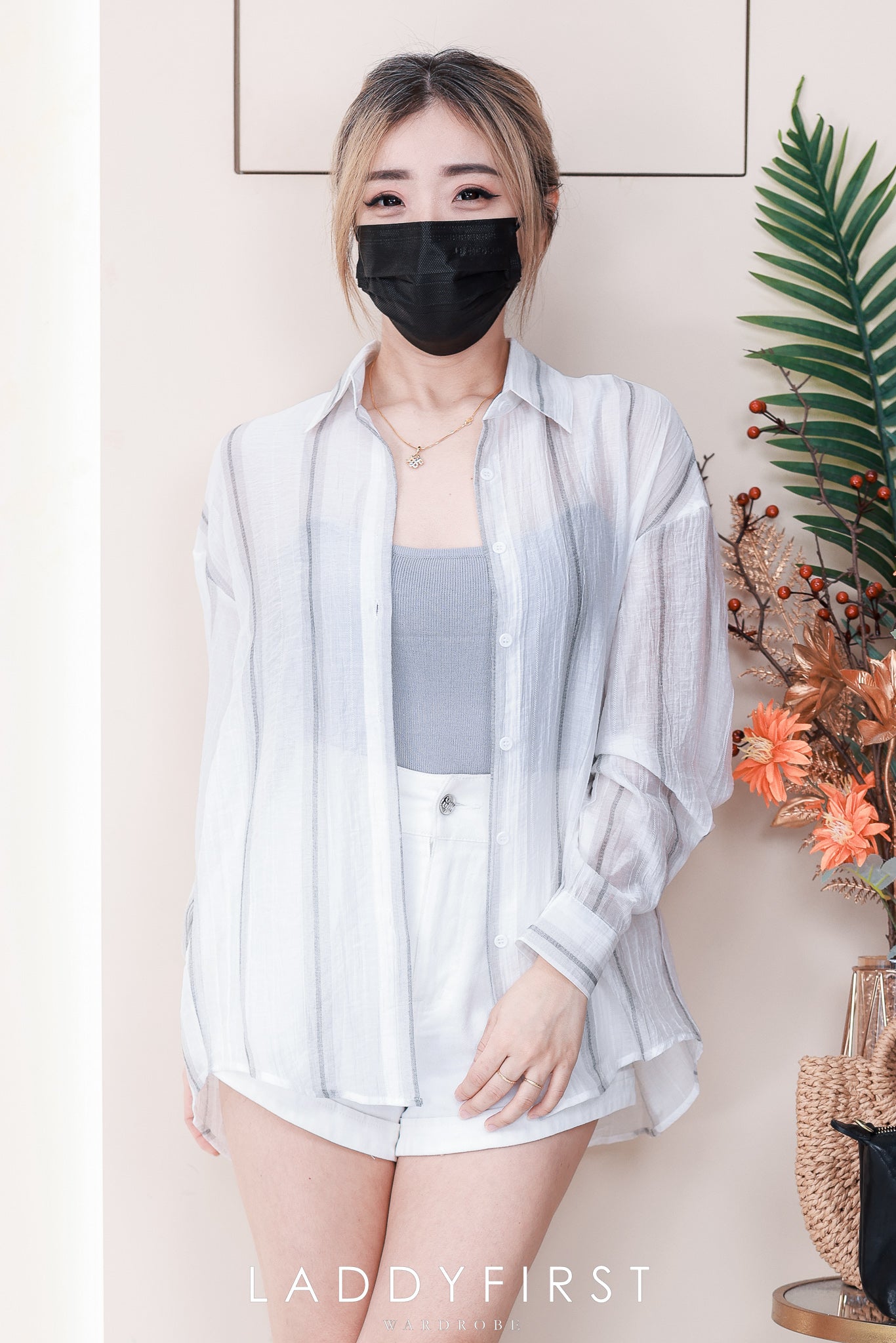 【T8845】高品质两件式韩风轻薄衬衫长袖上衣➕针织弹力内搭上衣  🎁 附送发圈 ❤️
