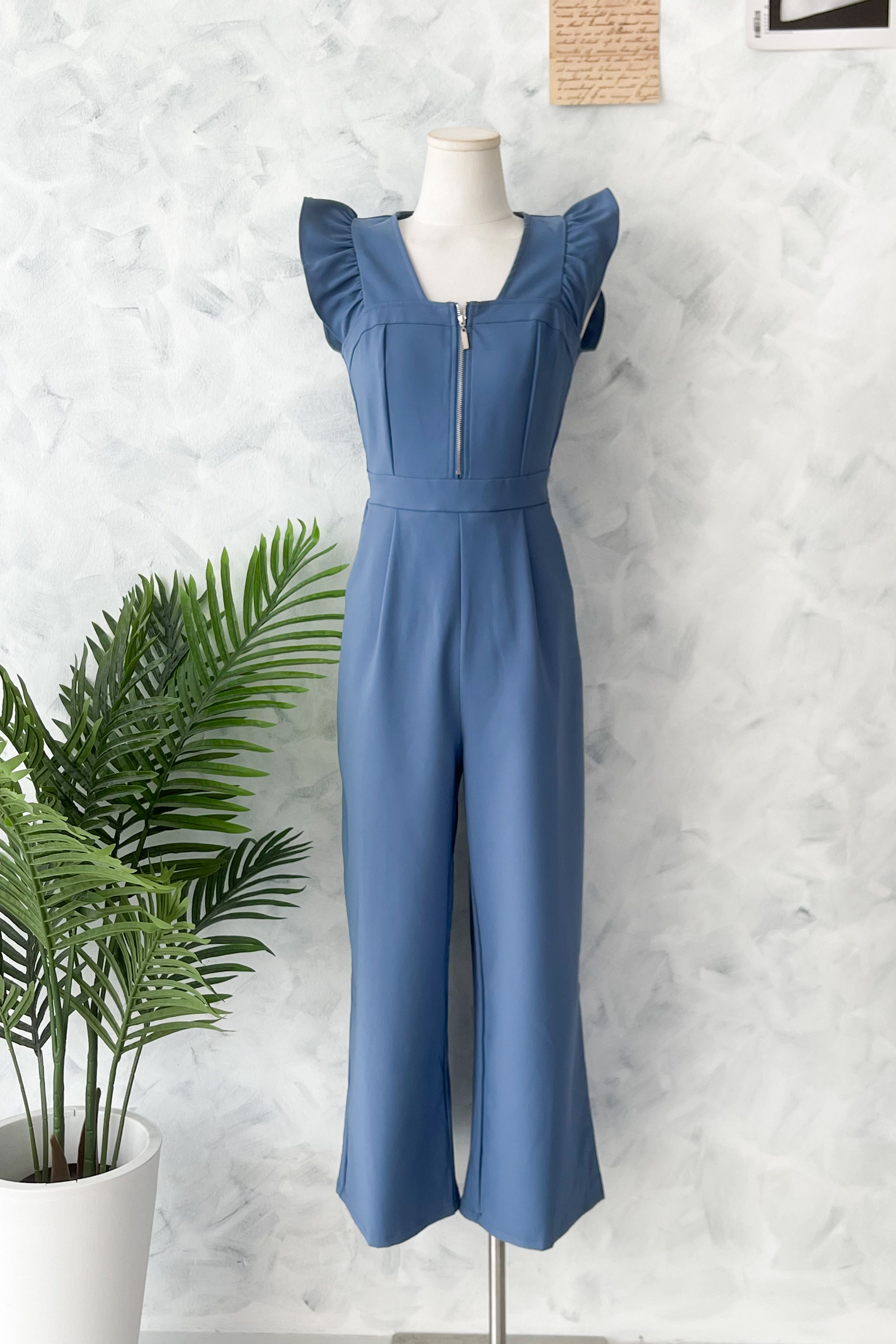 【D22580】高品质无袖荷叶边简约款西装连身长裤，有口袋 ❤❤【B-RU】