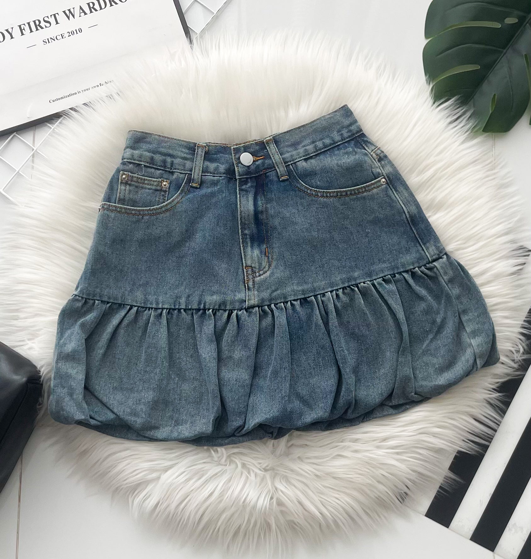 【S60219】高品质减龄时尚高腰显瘦设计花苞牛仔裙子，内层有里布短裤，有口袋 ❤️❤️