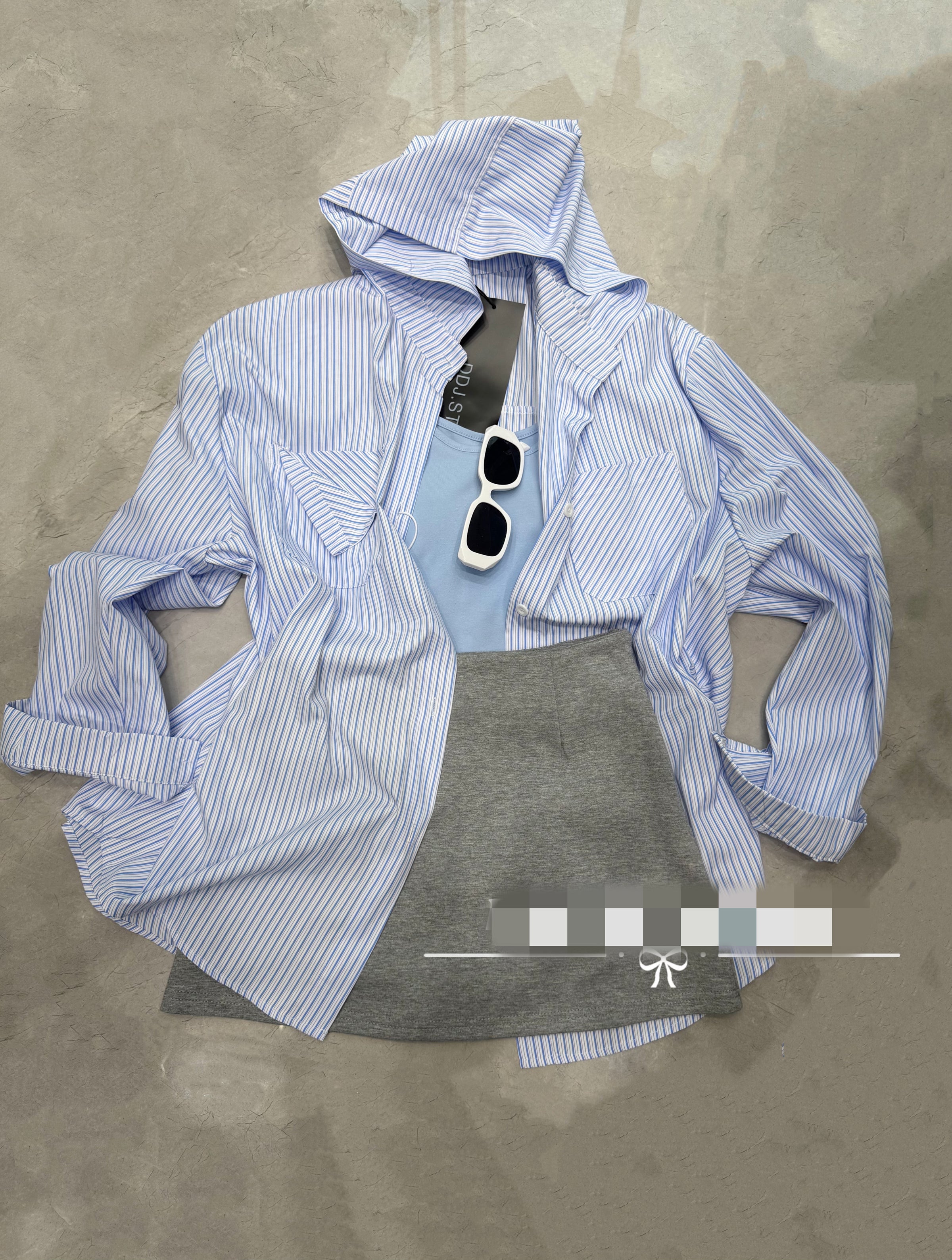 【SS25186】*强力推荐款＊高品质韩版三件套 , 衬衫连帽外套 ➕ 厚棉背心 ➕百搭裤裙 ❤️ 【D-R1-C4】