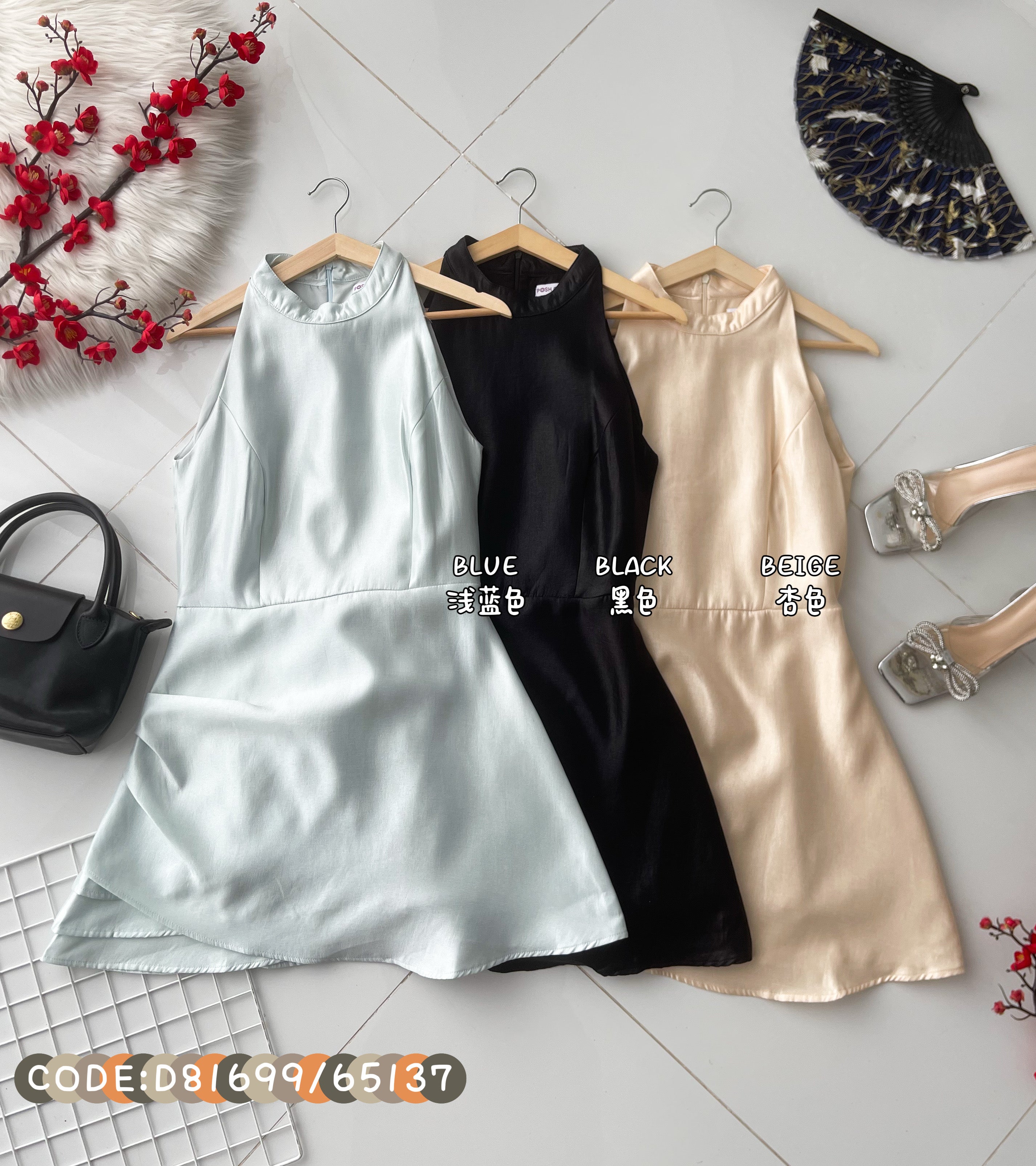 【D81699 / 65137】高品质高端气质缎面无袖连身裙子 ❤❤【A-R2-C2】