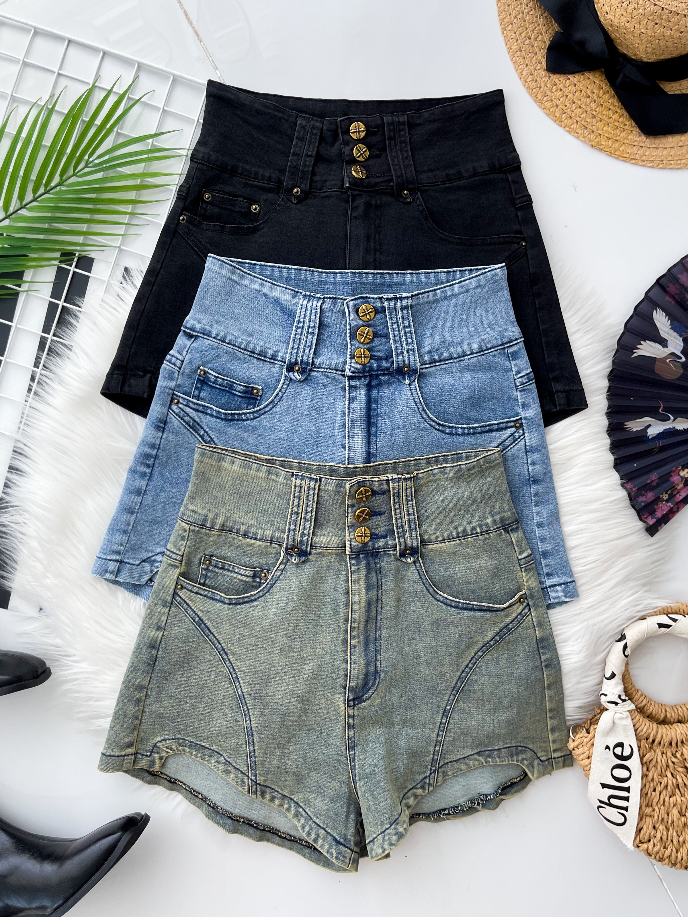 【S121501】高品质超高腰COTTON JEANS牛仔日常百搭短裤，有口袋 ❤️❤️ 【A-R1-C6】