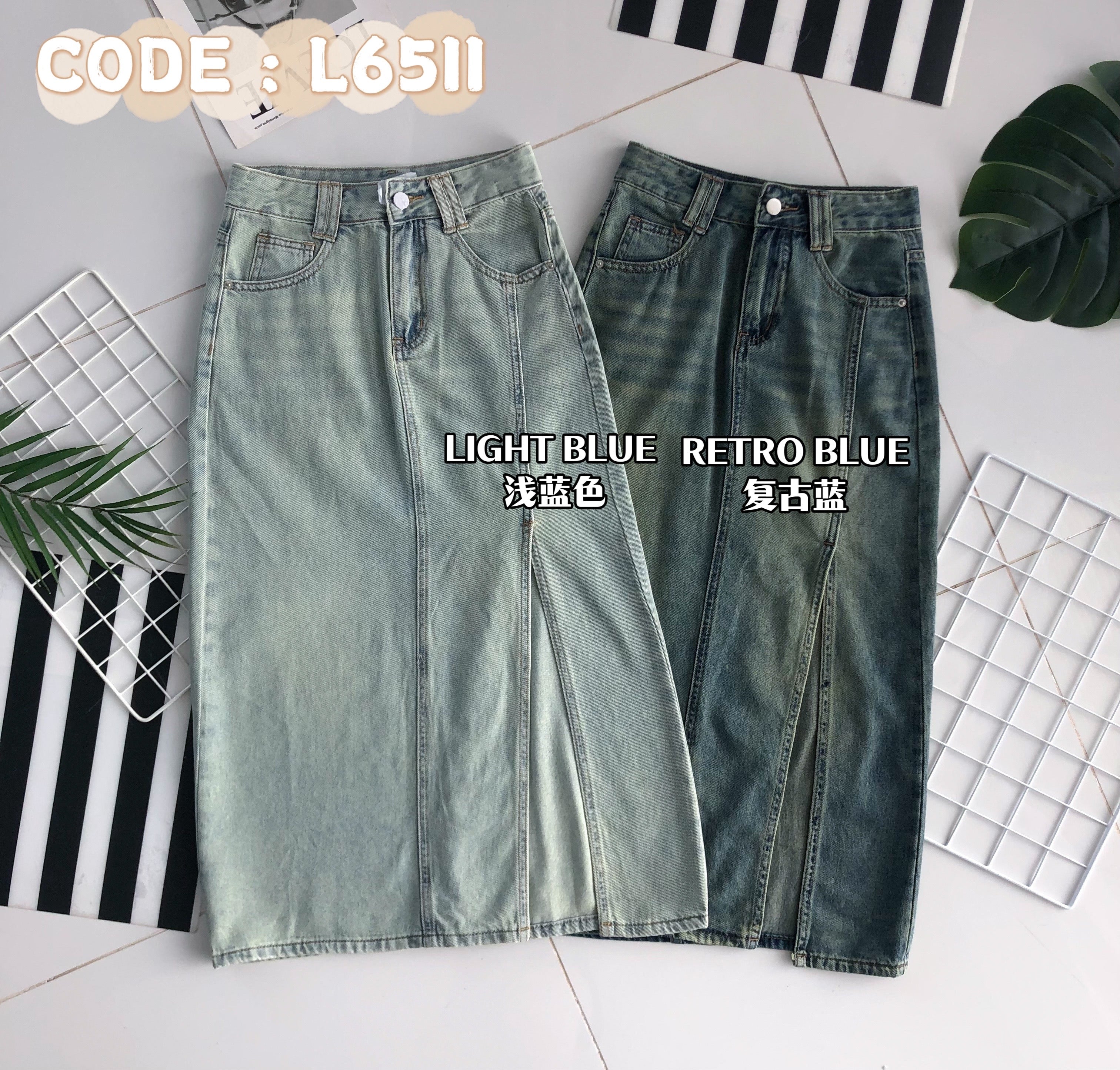 【L6511】高品质韩版牛仔高腰百搭裙子，露腿开叉设计，有口袋 ❤️❤️