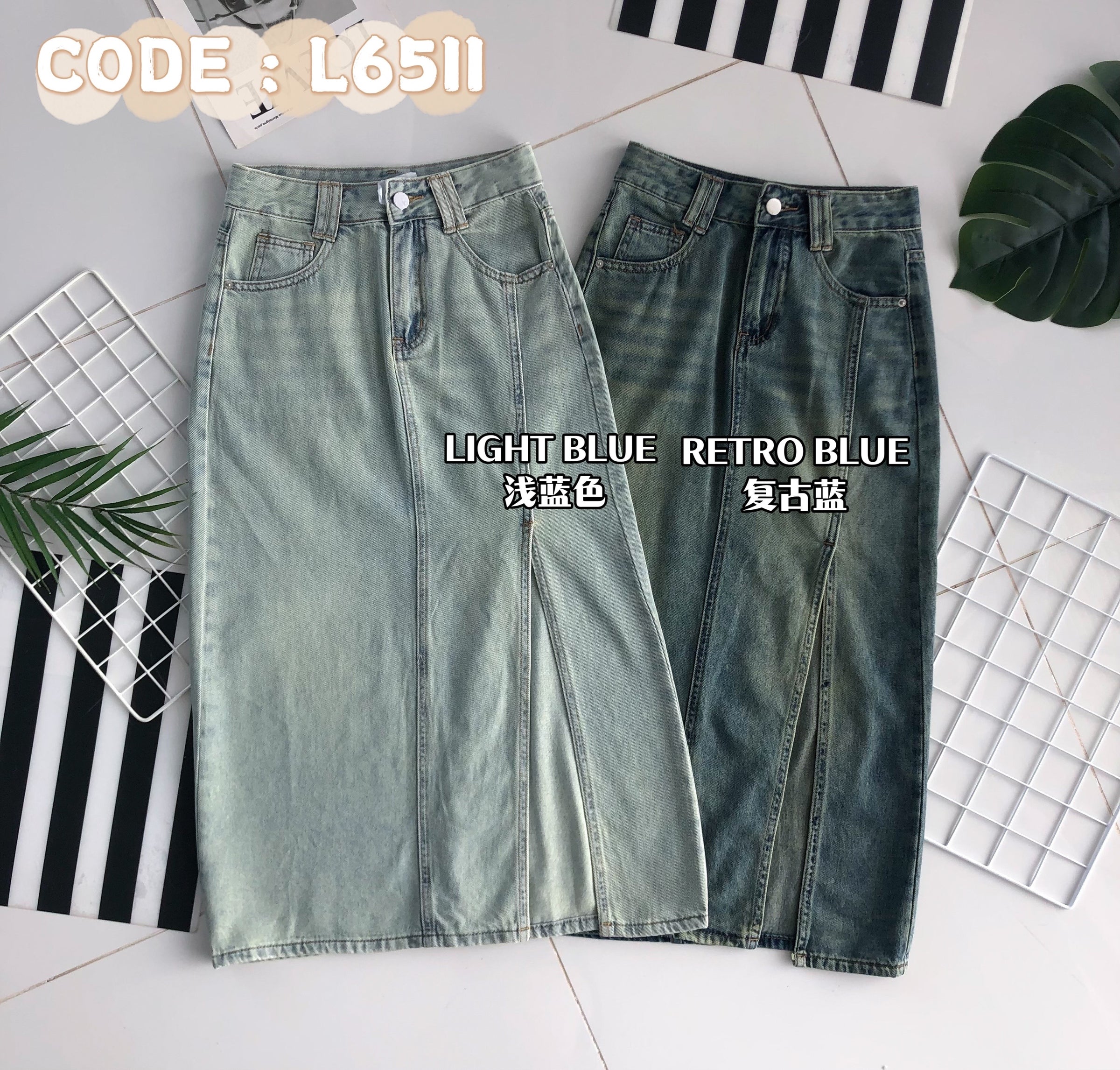 【L6511】高品质韩版牛仔高腰百搭裙子，露腿开叉设计，有口袋 ❤️❤️【A-R2-C1】