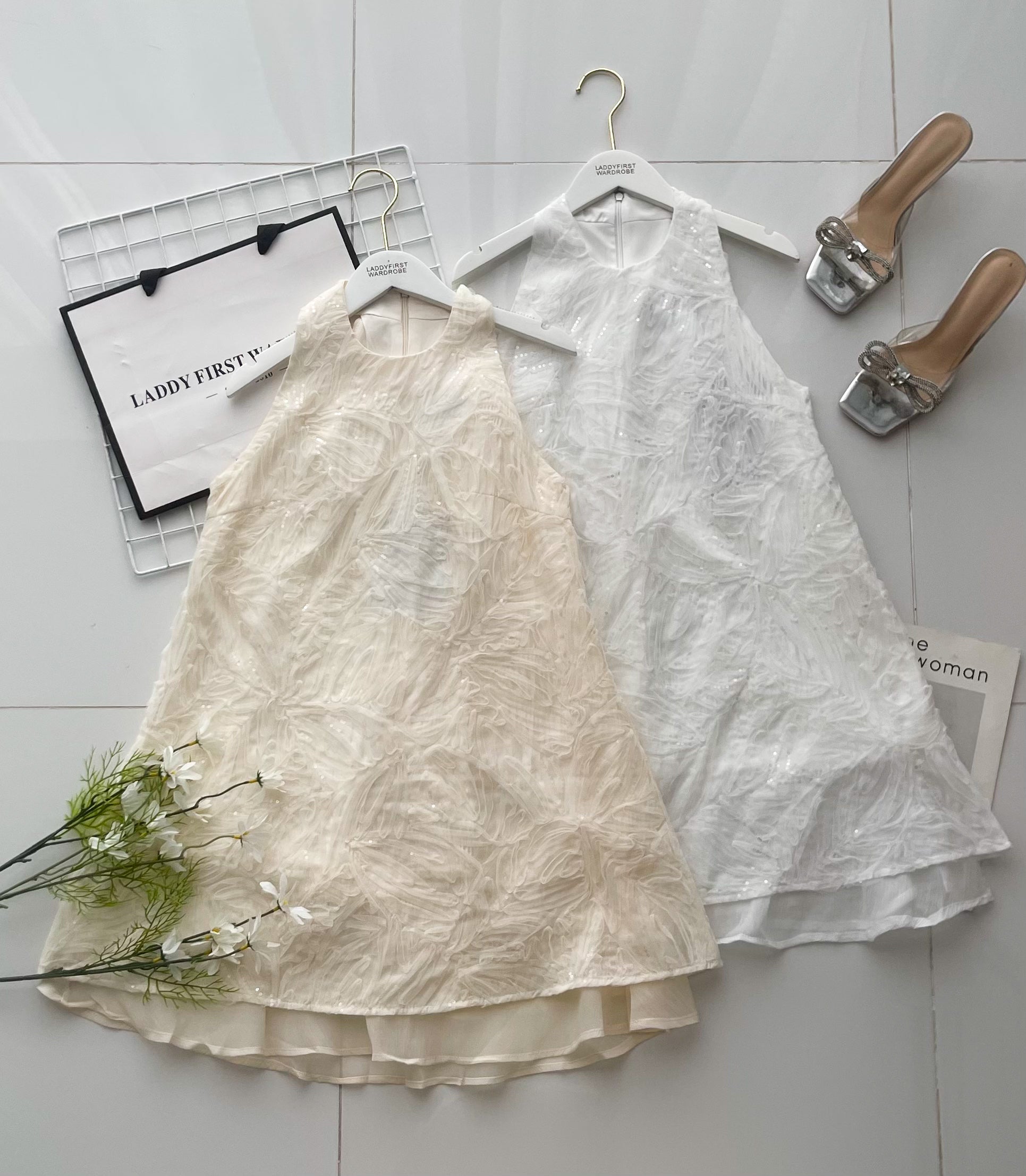 【D77167】高品质仙气温柔风亮片网纱雪纺宽松连身裙子 ❤❤