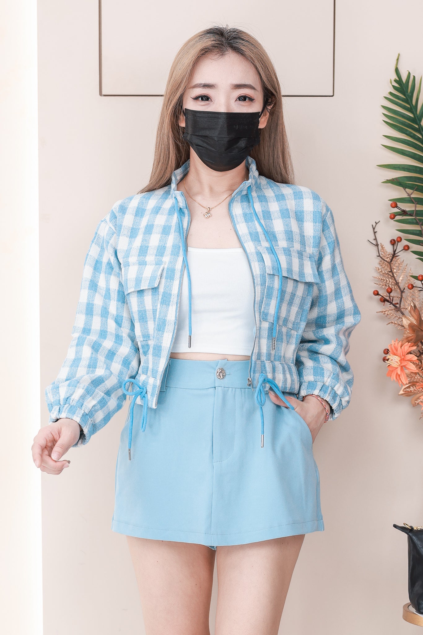 【SS121540】高品质两件式小香风时尚套装 宽松大版长袖上衣外套➕西装高腰百搭裤裙，后腰伸缩弹力有口袋 ❤️