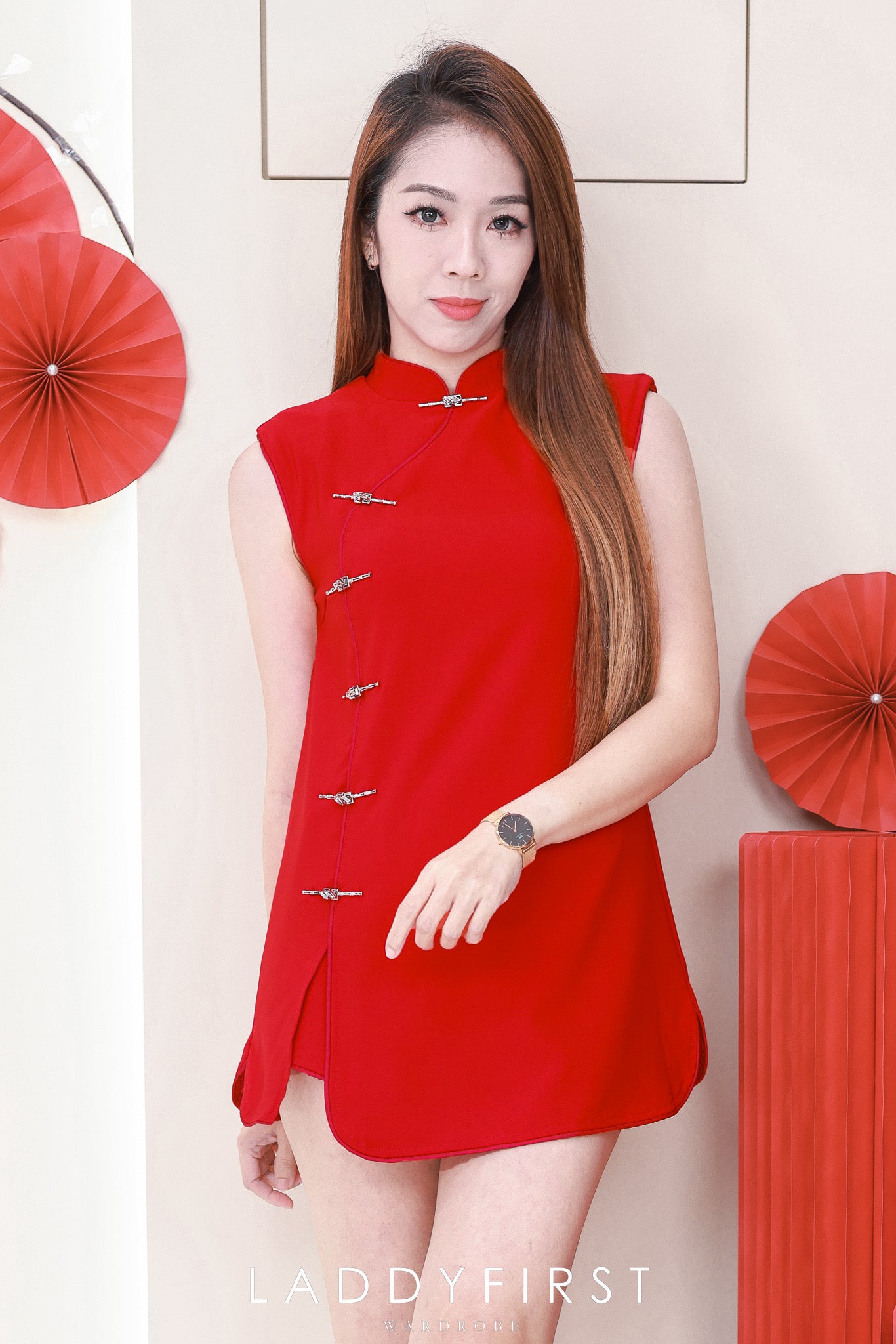 【SS3481】【LFW独家小圆饼】高品质两件式减龄洋气时尚新中式国风西装旗袍套装 排盘扣无袖旗袍连衣裙➕松紧腰弹力高腰百搭短裤，有口袋 ❤️❤️