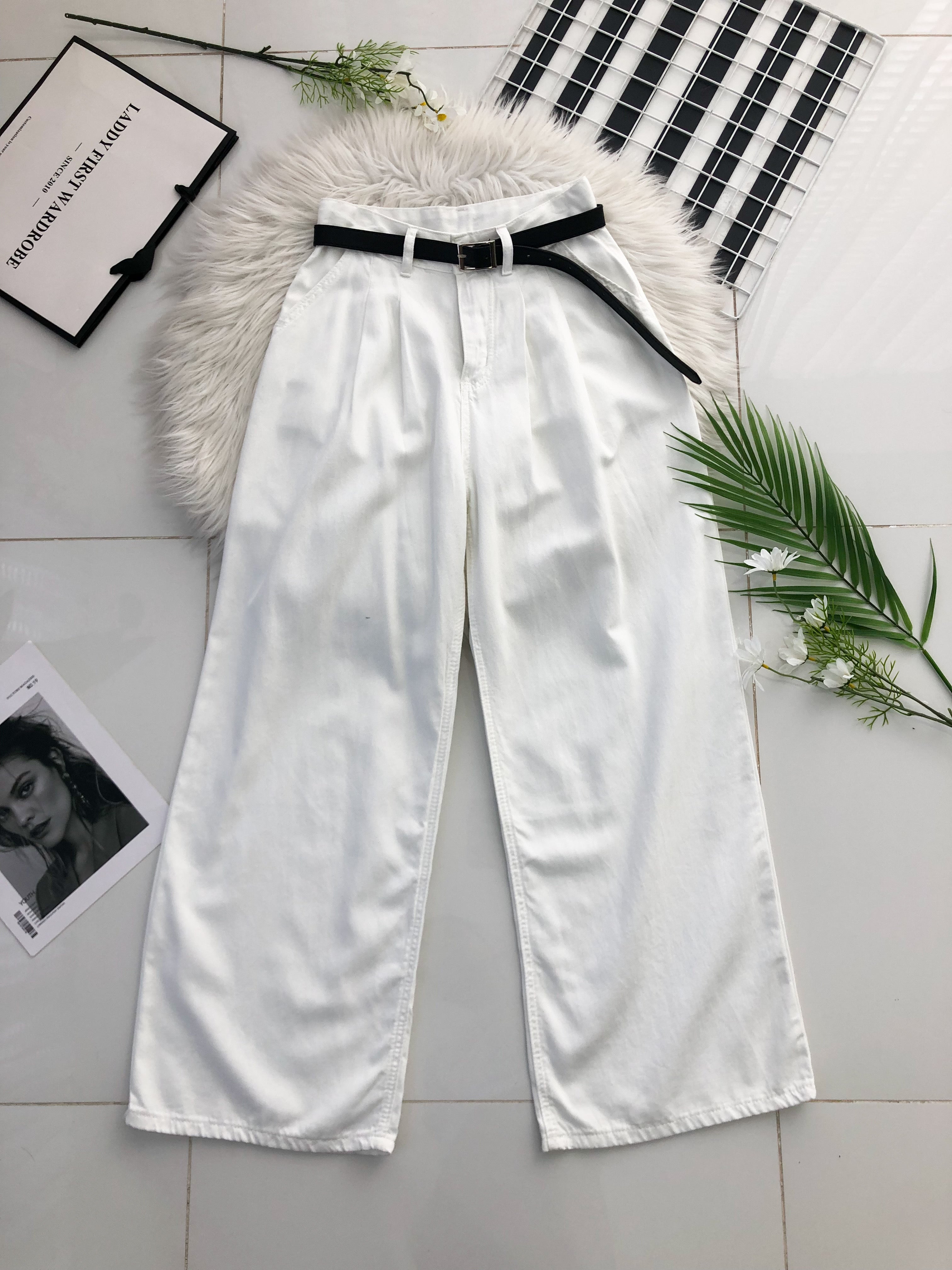 【L3582】高品质气质天丝牛仔直筒阔脚高腰百搭长裤，配送腰带有口袋 ❤️❤️