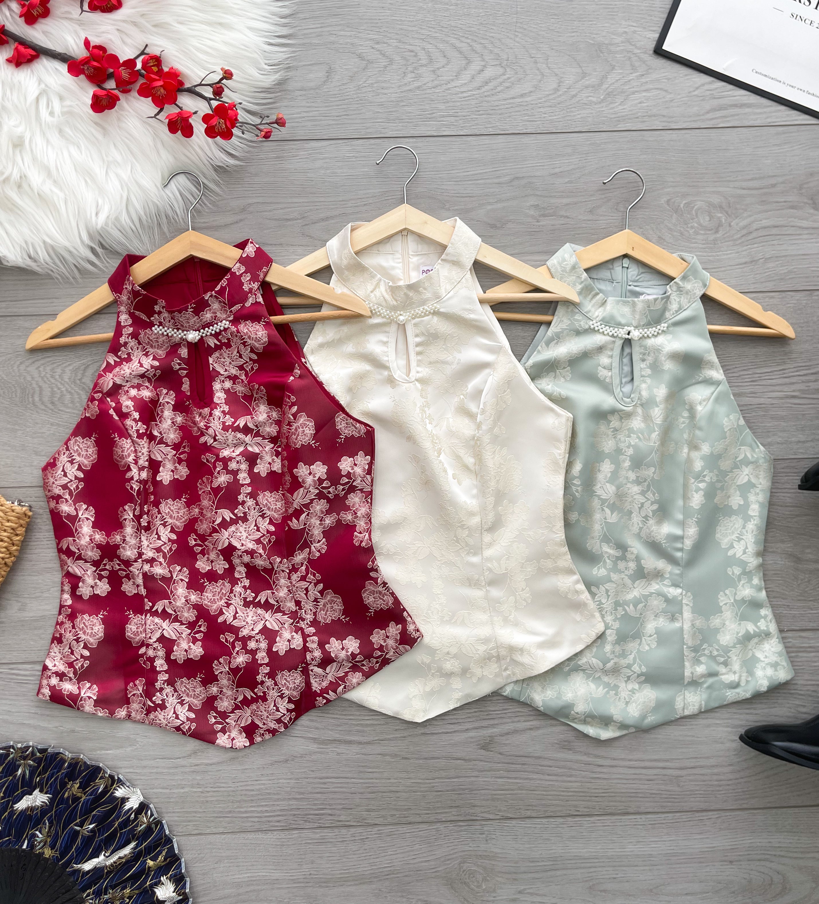 【T14471 / 37580】高品质新中式无袖CUT IN提花旗袍上衣 ❤❤