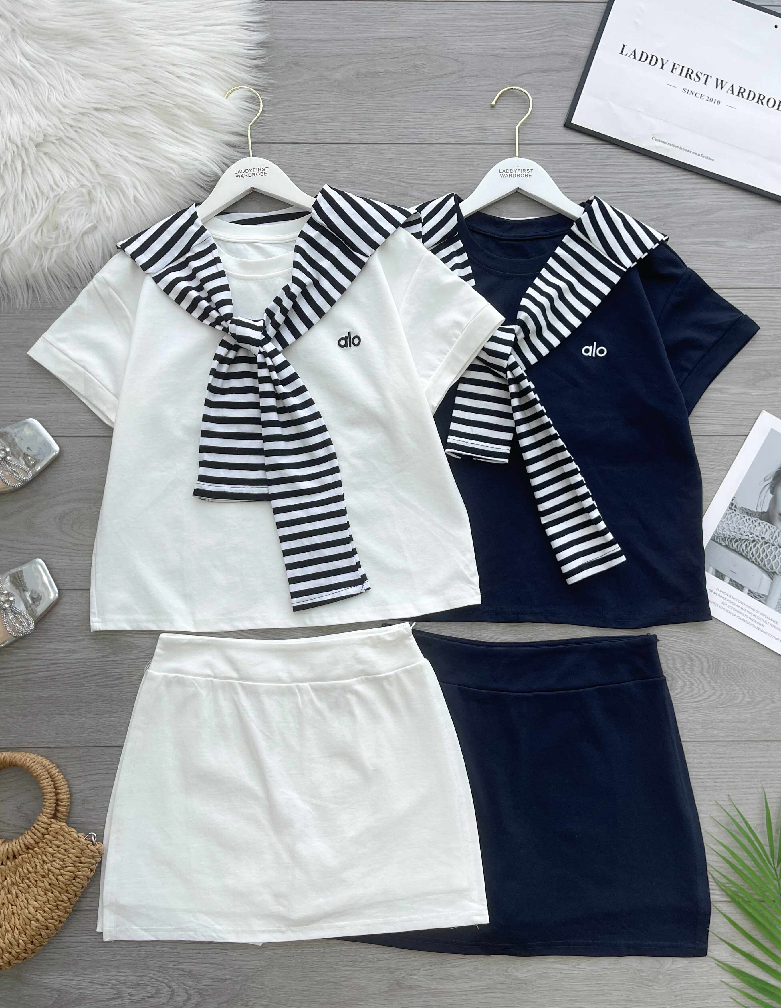 【SS612】高品质三件式韩系学院风时尚套装 宽松百搭上衣➕百搭裤裙，两侧开叉设计 ❤️❤️