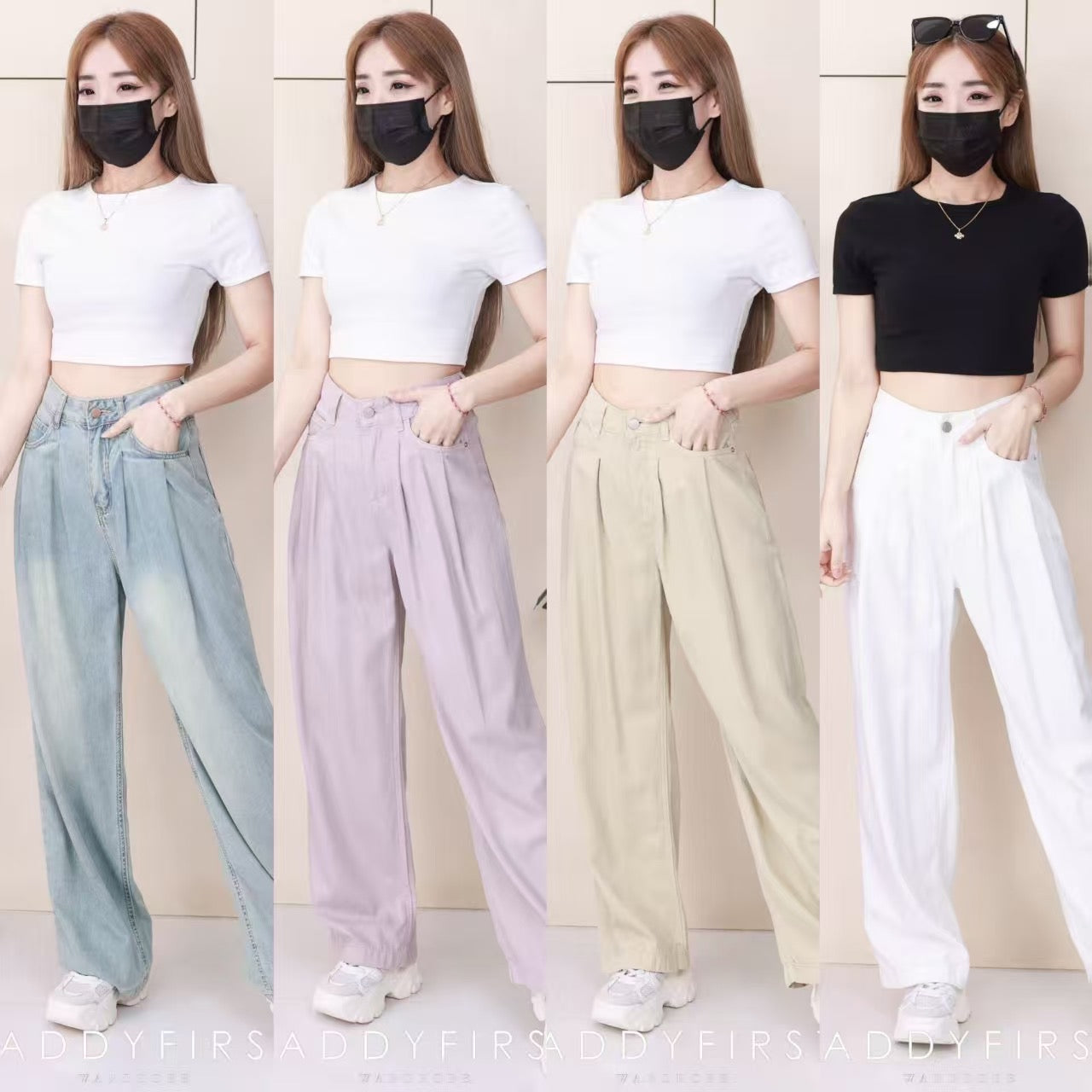 【L3580】高品质气质天丝牛仔直筒阔脚高腰百搭长裤，有口袋 ❤️❤️