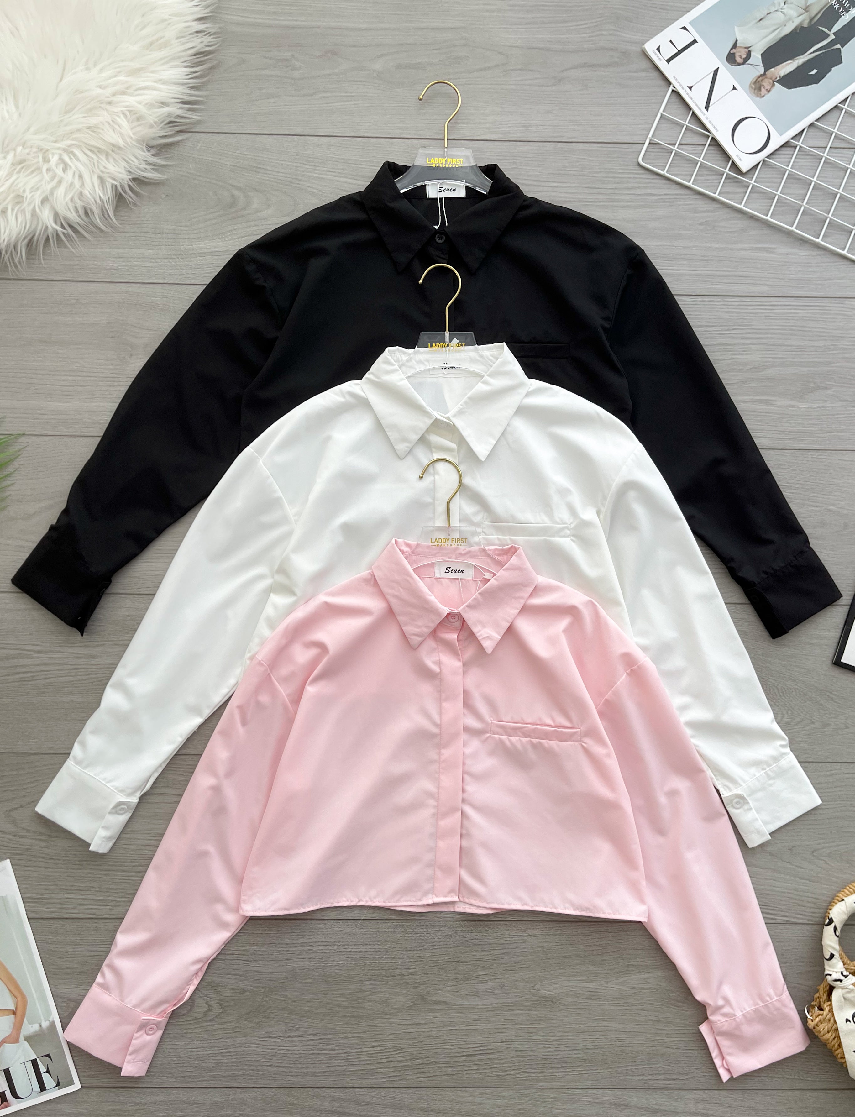 【T82656】【补厂家现货⚡⚡】高品质爆款宽松短版简约衬衫百搭长袖上衣 / 外套 ❤❤