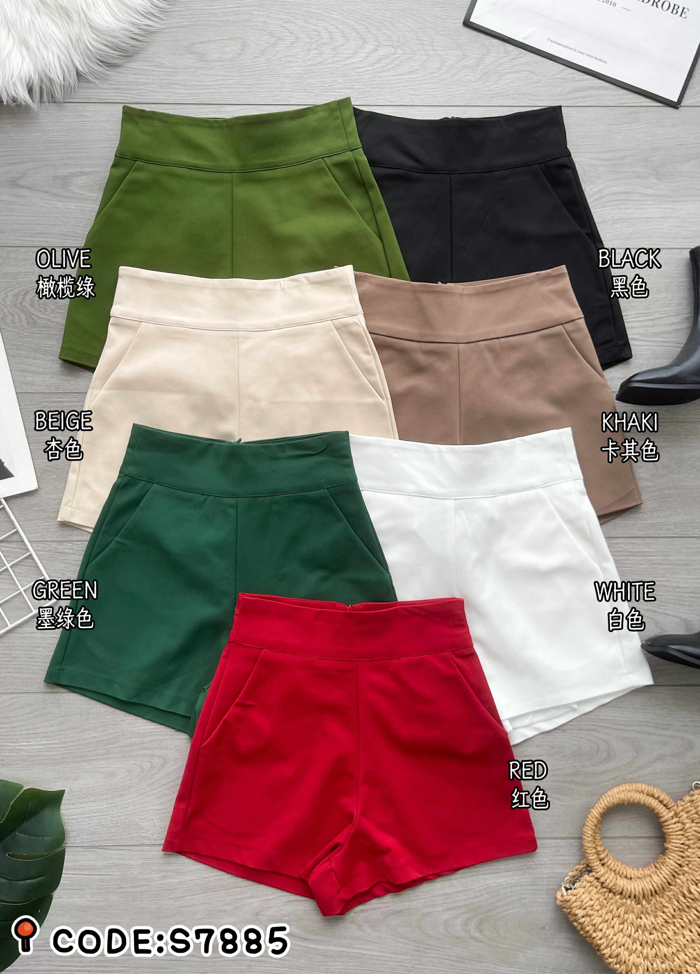 【S7885】【网站福利款✨】独家爆款【万能爸爸】西装高腰百搭短裤，后中拉链有口袋【B-R2-C6】