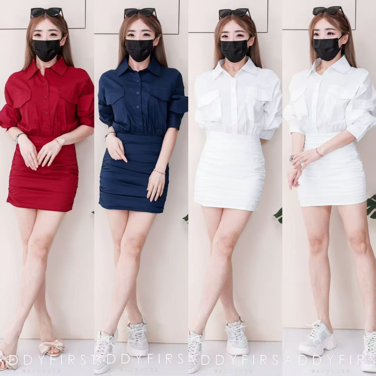 【D3488】🧧 宠粉福利回馈 🧧 【LFW独家小圆饼】高品质法式翻领长袖收腰显示包臀衬衫连身裙子 ❤️❤️
