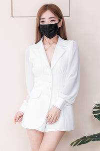 【SS98705】高品质两件式韩式轻奢气质款时尚西装套装 V翻领雪纺长袖连衣裙➕西装高腰百搭短裤，有口袋 ❤️❤️【A-R1-C2】