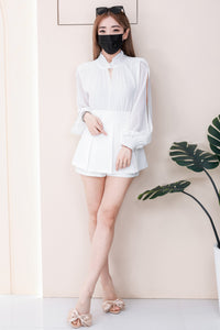 【SS81155】高品质两件式女神气质款时尚套装 雪纺长袖上衣➕双层西装百褶 高腰裤裙 ❤️❤️ 【A-R1-C4】