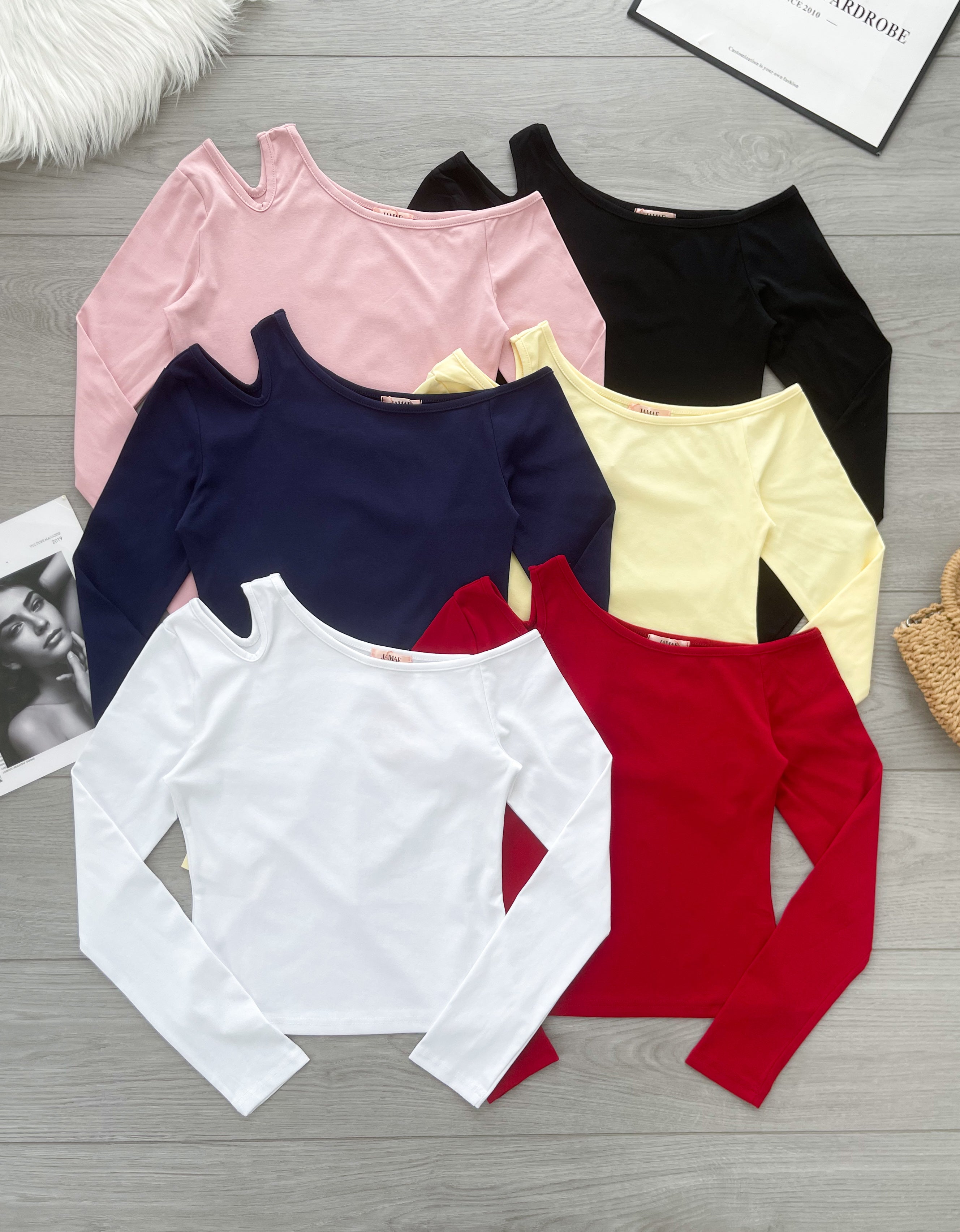 【T98879】高品质纯棉弹力斜肩长袖百搭上衣 ❤️❤️