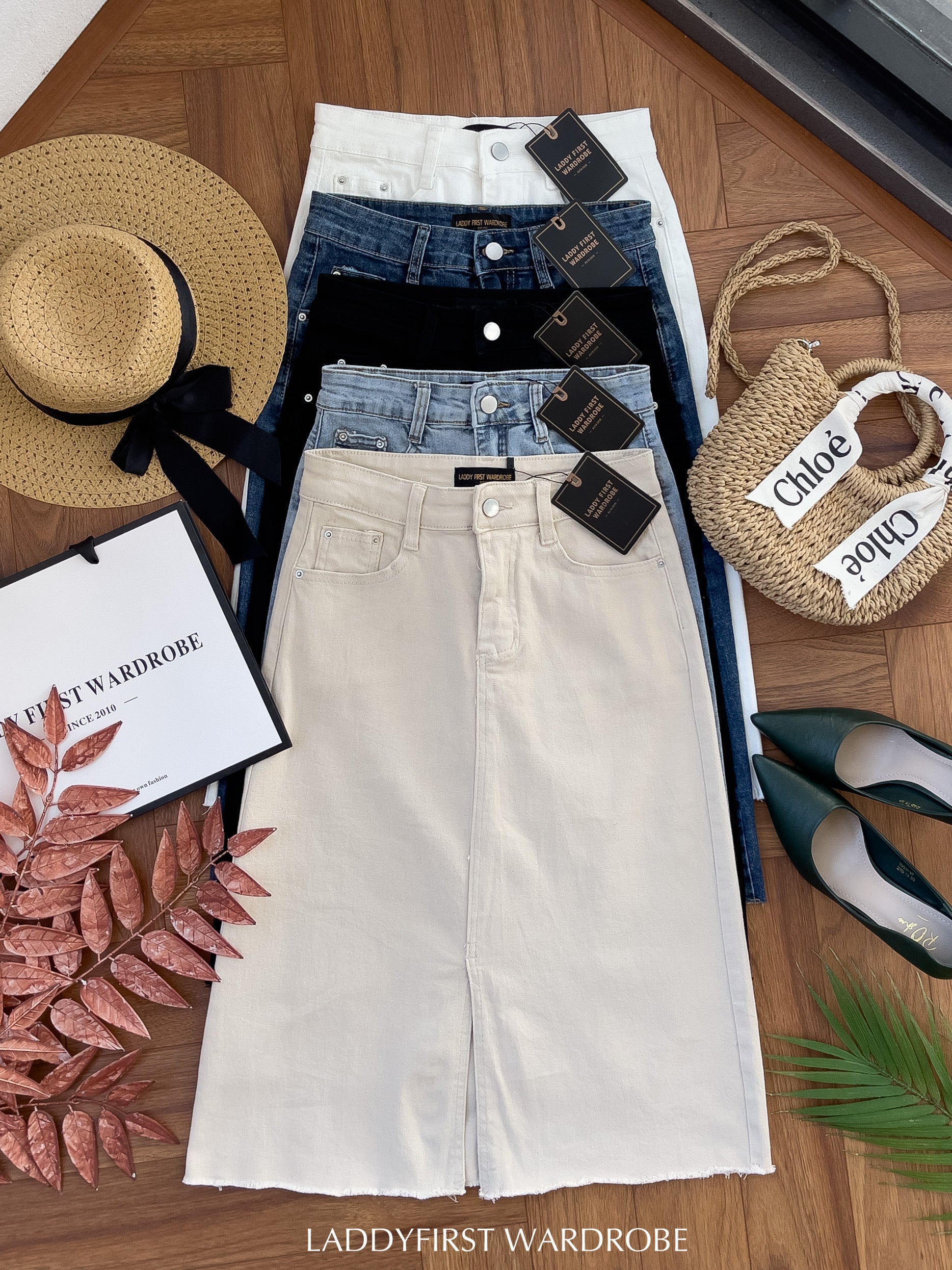 【L765】高品质COTTON JEANS牛仔弹力韩版七分高腰开叉裙子，有口袋 ❤️❤️