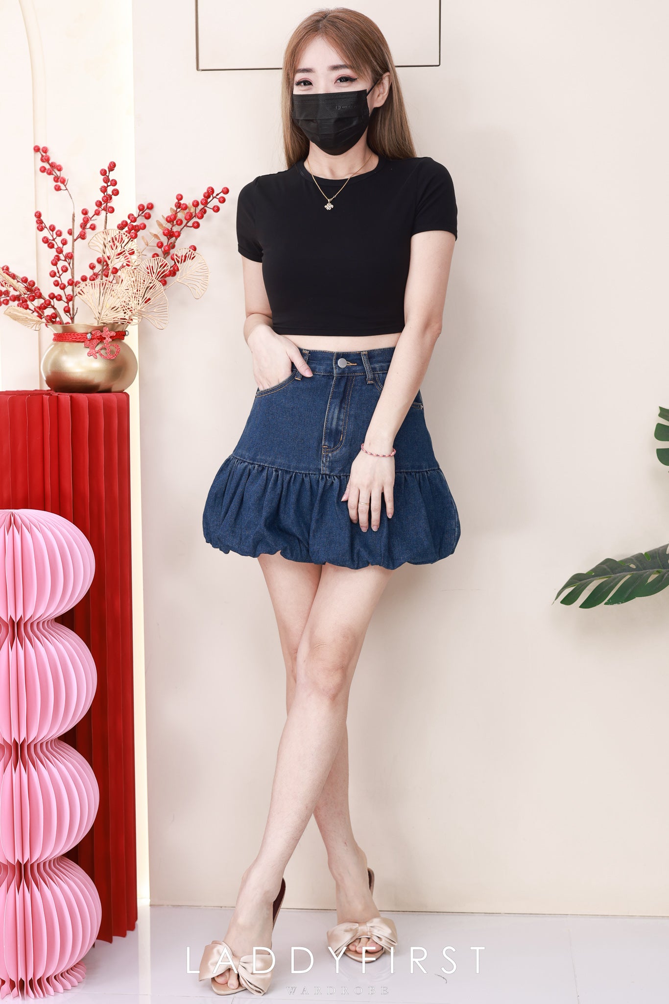 【S60219】高品质减龄时尚高腰显瘦设计花苞牛仔裙子，内层有里布短裤，有口袋 ❤️❤️