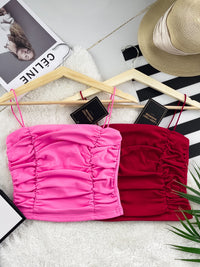 【T3396】方领皱褶显瘦设计细带无袖纯棉弹力内搭上衣 ❤❤【A-R2-C1】