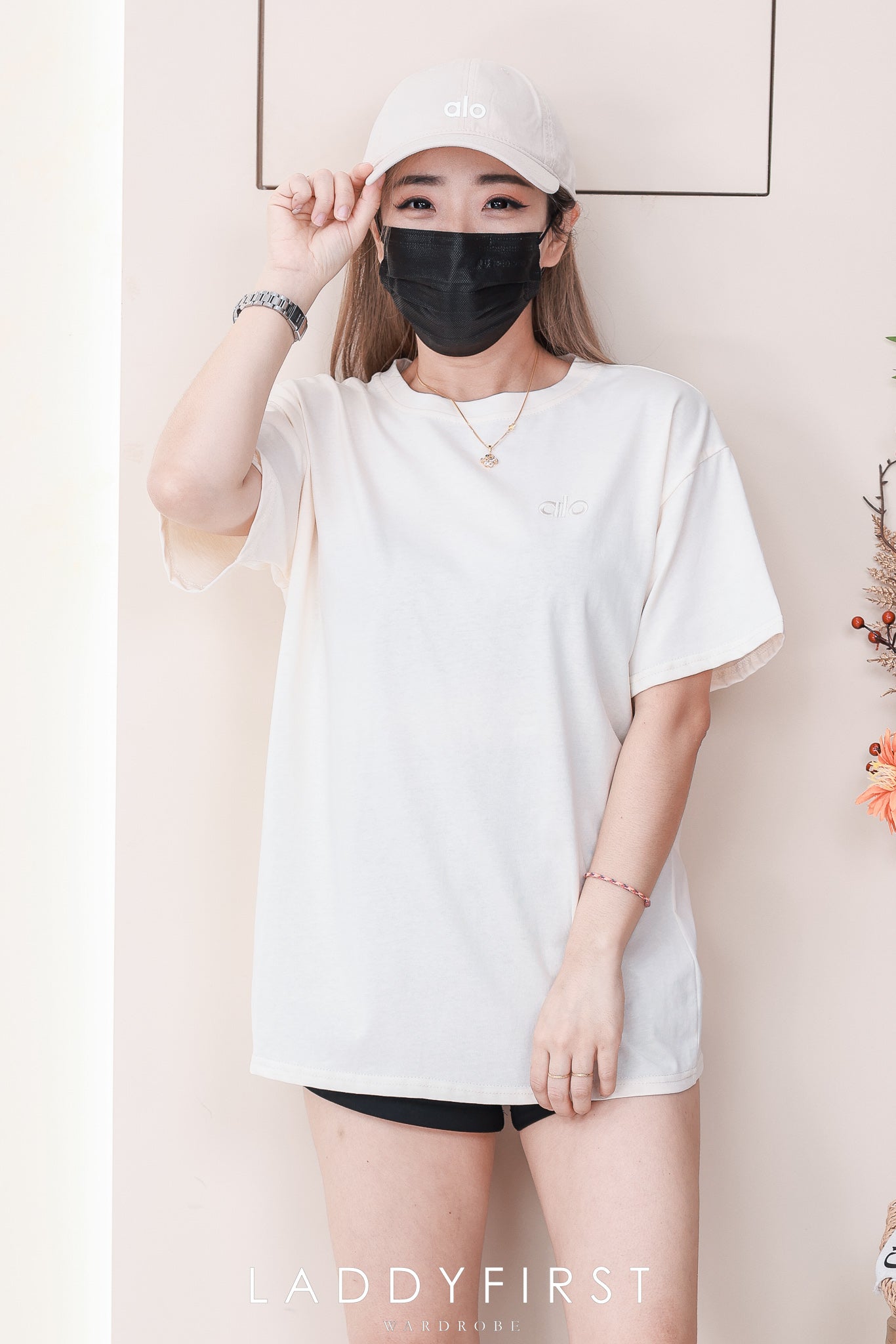 【O2088-1】高品质三件套男女同款圆领短袖alo刺绣Oversized 休闲上衣➕帽子➕袜子 ❤❤
