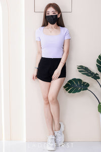 【T50155】独家爆款高品质方领短袖纯棉弹力简约日常百搭款上衣 ❤❤ 【B-R1-C5】