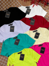 【T3369】独家爆款大U领短袖纯棉弹力休闲百搭上衣【A-R1-C3】