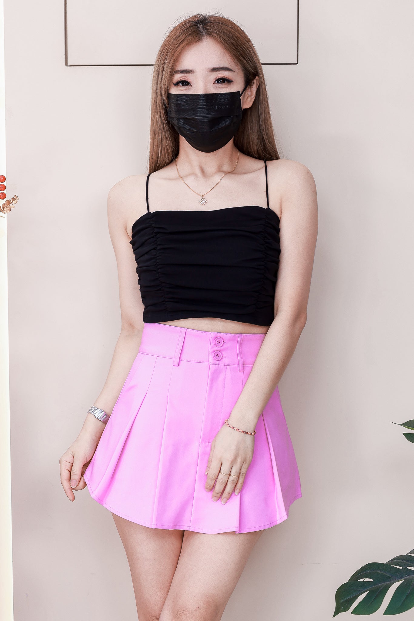 【S6704】高品质欧美减龄时尚百搭款自助高腰百褶裙子，内层有里布短裤，有口袋 ❤️❤️