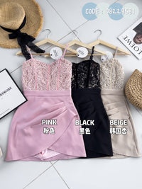 【D8229581】【网站福利款✨】【独家小圆饼】高品质自调无袖肩带水溶蕾丝拼接西装连身裙子，后副塑胶弹力，内层里布短裤 ❤️❤️【A-R3-C2】