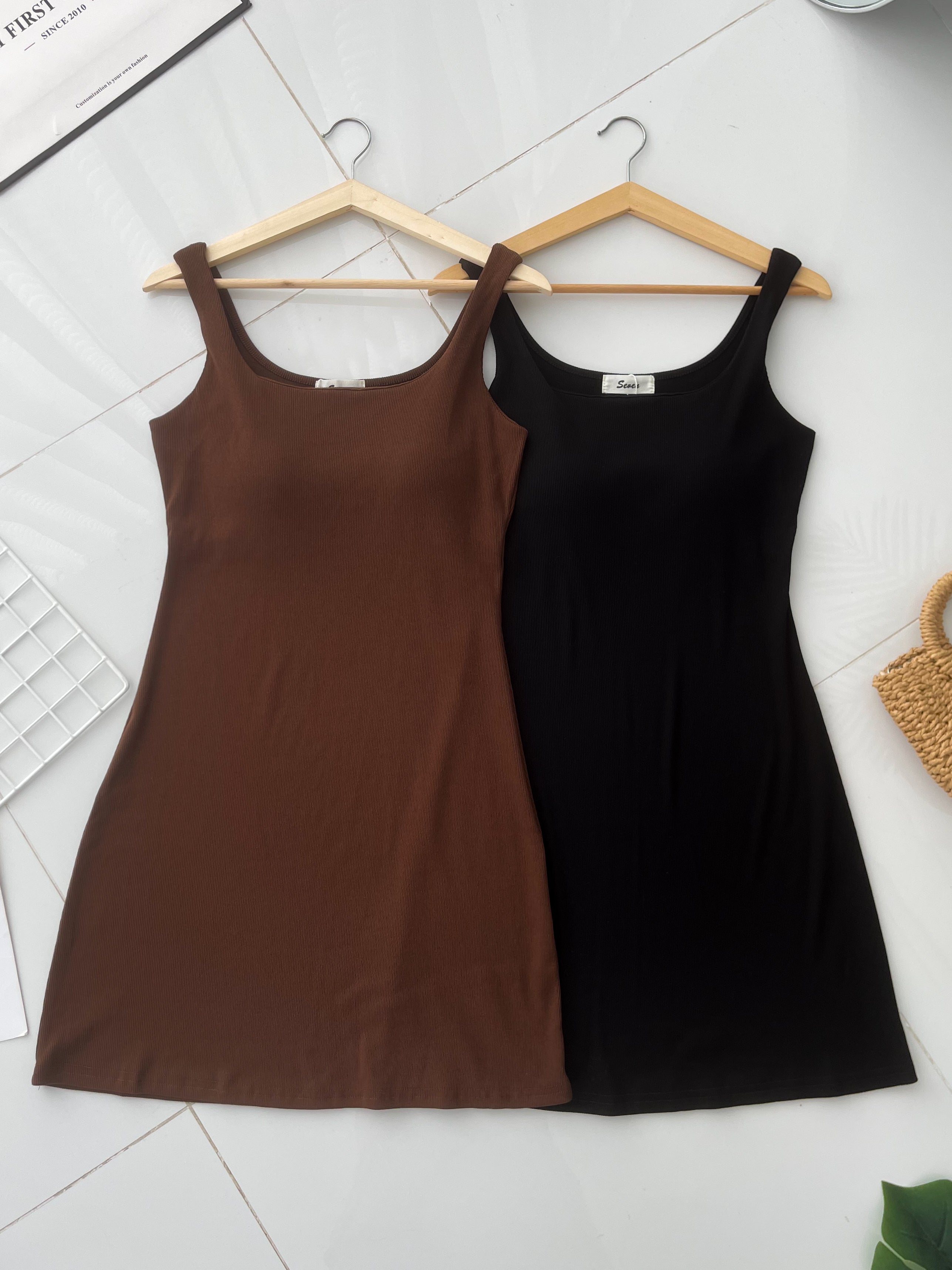 【D82540】高品质带胸垫螺纹弹力无袖慵懒连身裙子 ❤❤【A-R2-C1】