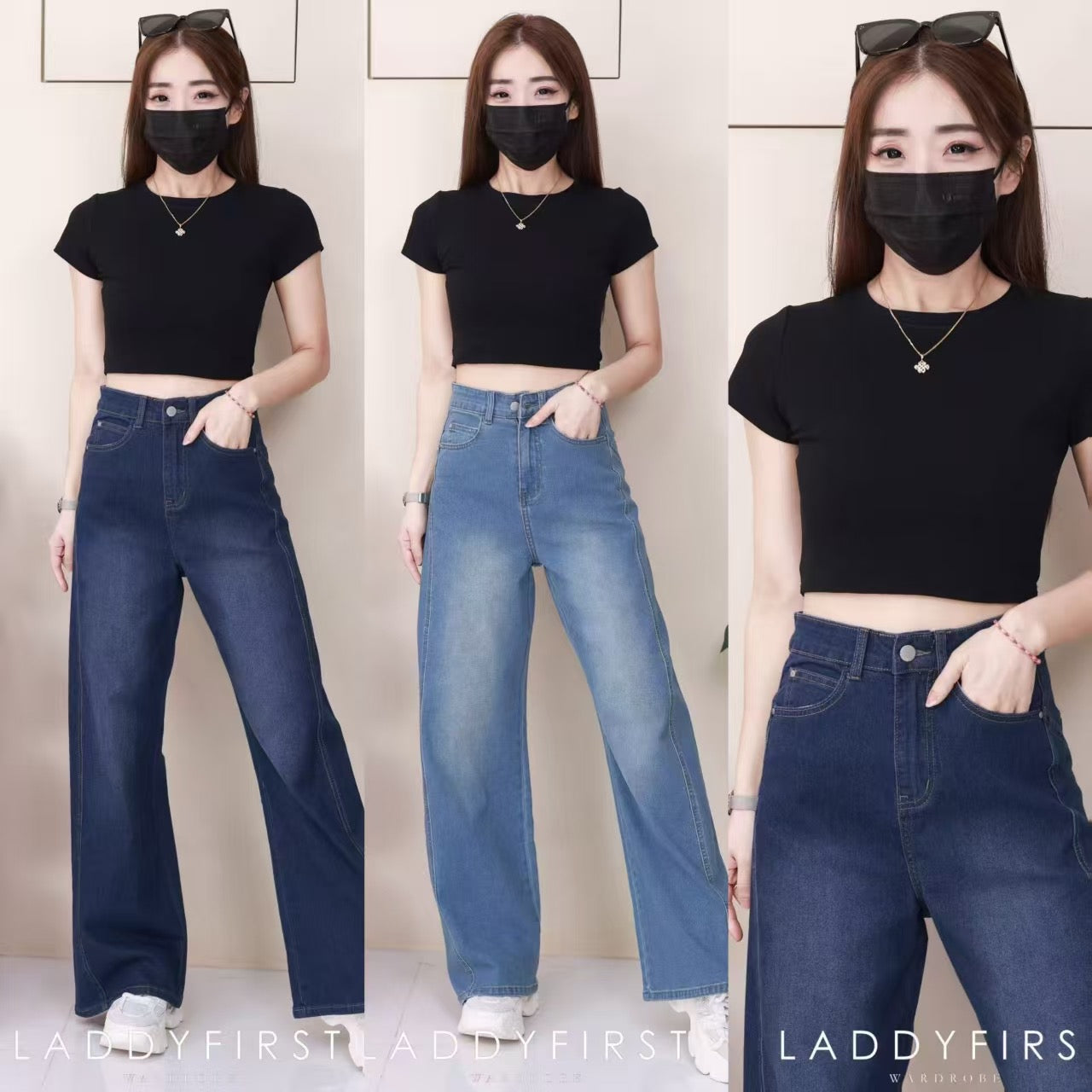 【L574163】高品质COTTON JEANS气质直筒阔脚牛仔百搭长裤，有口袋 ❤️❤️ 【A-R1-C1】