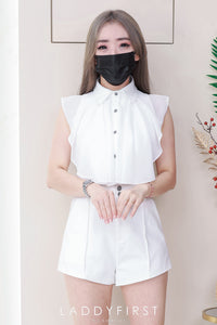 【SS3516】【LFW独家小圆饼】高品质两件式时尚百搭西装套装 翻领西装拼接雪纺上衣➕西装高腰百搭短裤，有口袋 ❤️❤️ 【A-R2-C5】