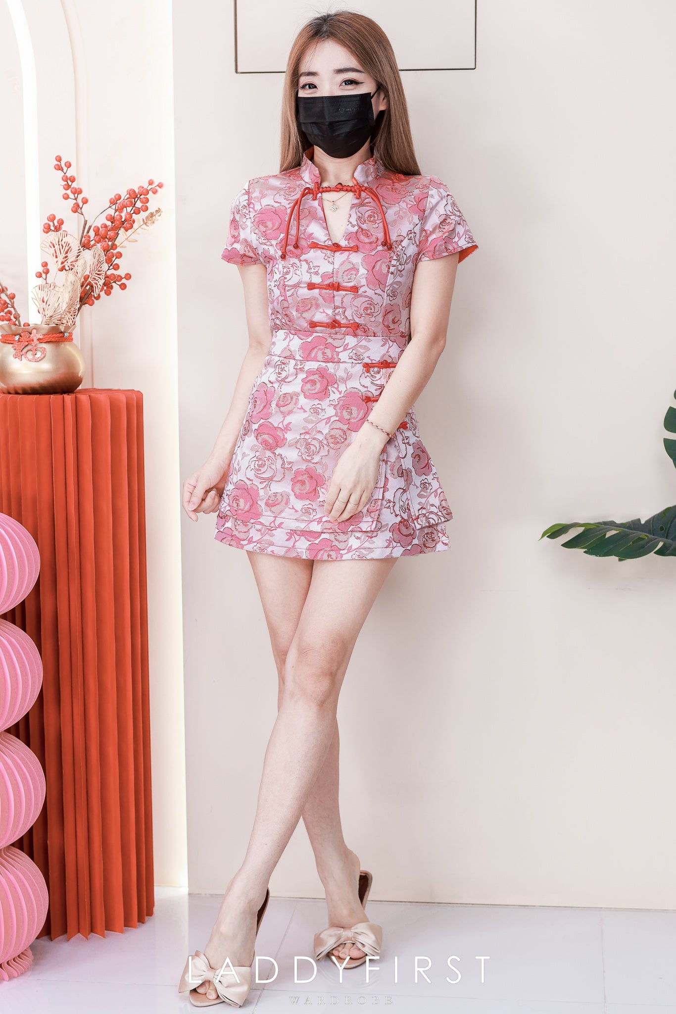 【SS6875】高品质两件式高档气质花开富贵新中式提花旗袍套装 短袖提花旗袍上衣➕提花旗袍高腰裙子，内层有里布短裤 ❤️❤️【A-R1-C4】