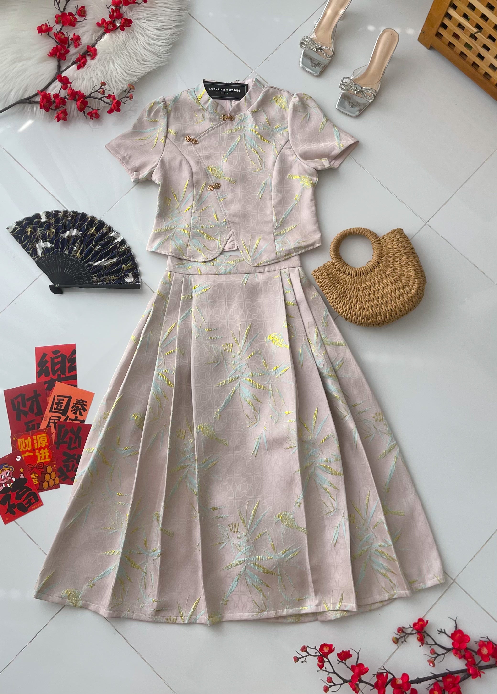 【SS614】【补厂家现货⚡⚡】高品质两件式高级感国风新中式马面裙提花旗袍套装 旗袍上衣➕马面长裙，有口袋 ❤️❤️