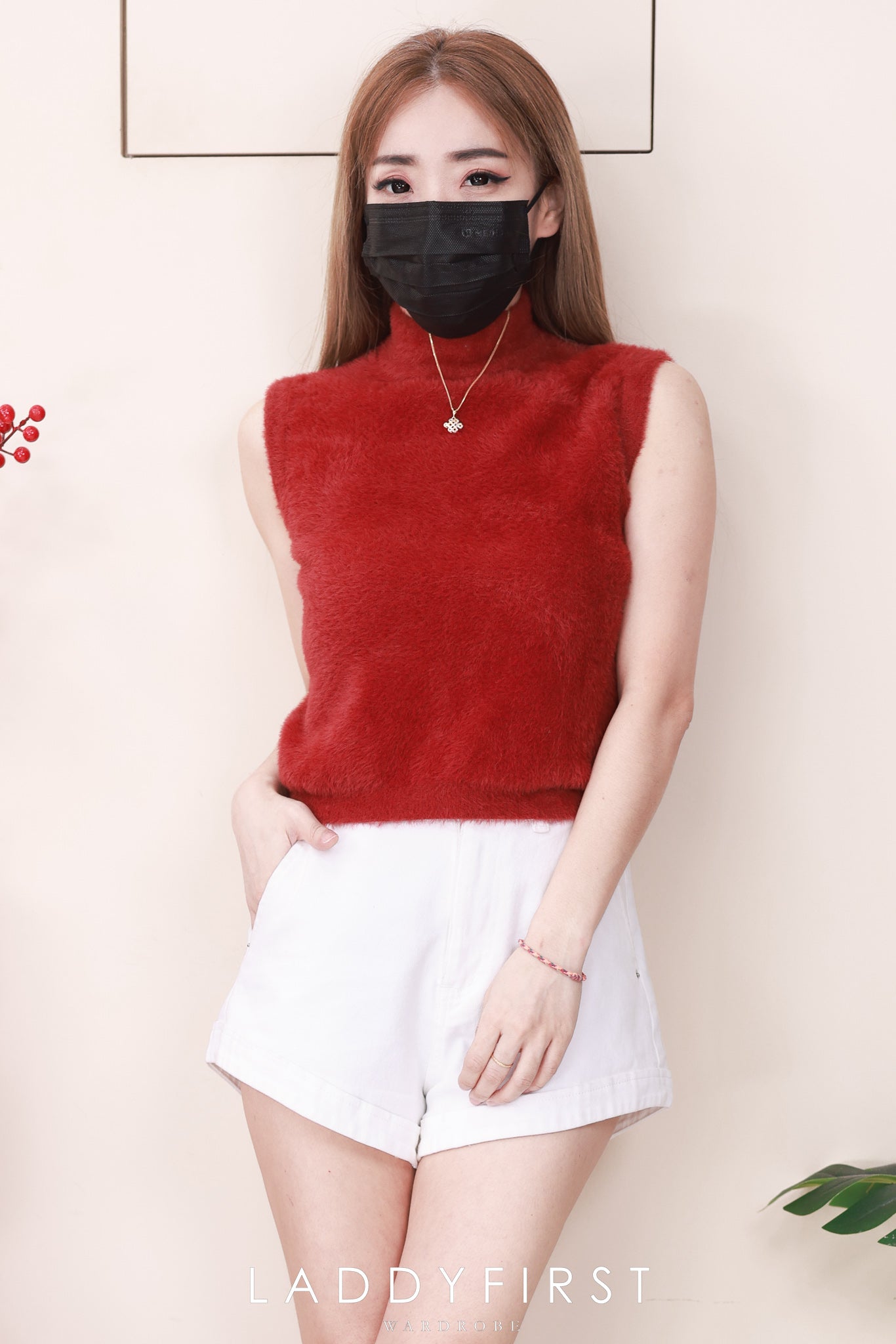 【T7044】高品质微高领针织弹力柔软细腻毛毛无袖上衣 ❤❤