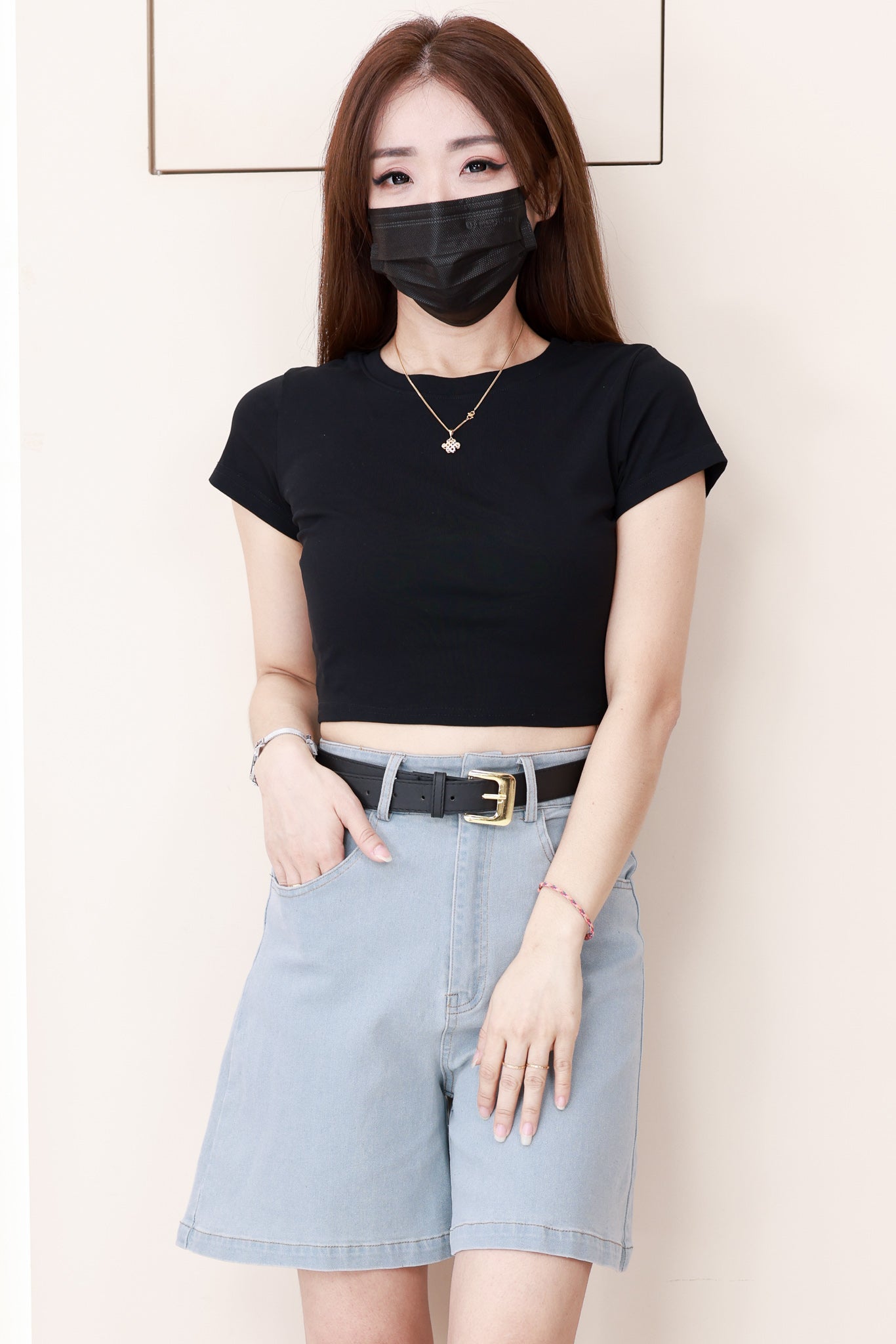 【S83095】高品质简约时尚欧美牛仔阔腿四分高腰百搭短裤，有口袋 #配送腰带 ❤️❤️