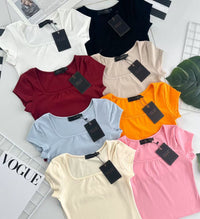 【T50151】独家爆款高品质方领短袖纯棉弹力简约日常百搭款上衣 ❤❤  【B-R2-C5】